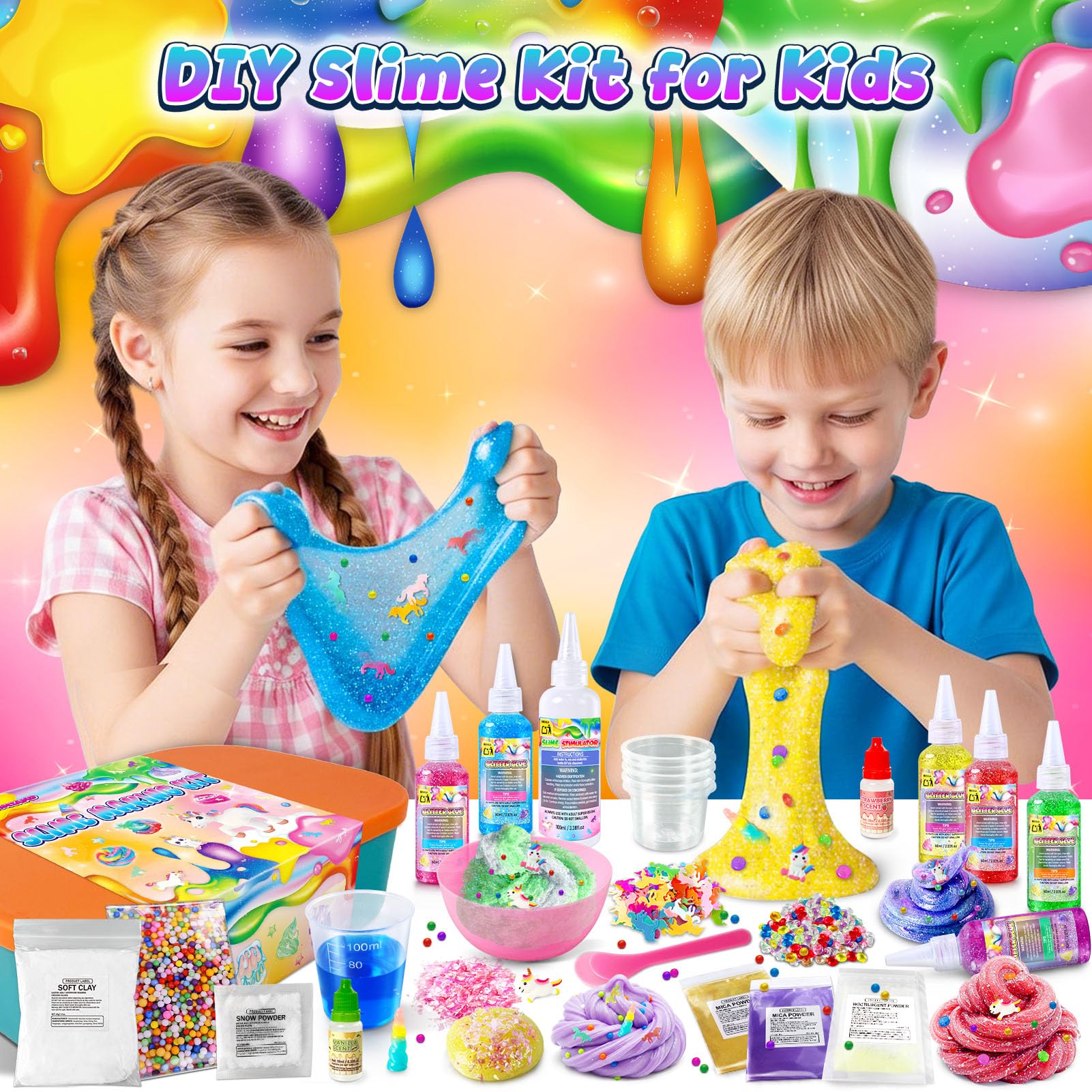 Kit Slime Fai da Te per Bambine, Kit Slime Galaxy per Bambine 3-12 anni, Glimmer Crunchy, Slime Burro, Schiuma, Nuvola con Aggiunte, Palline di Schiuma, Charm, Regali per Feste per Bambini