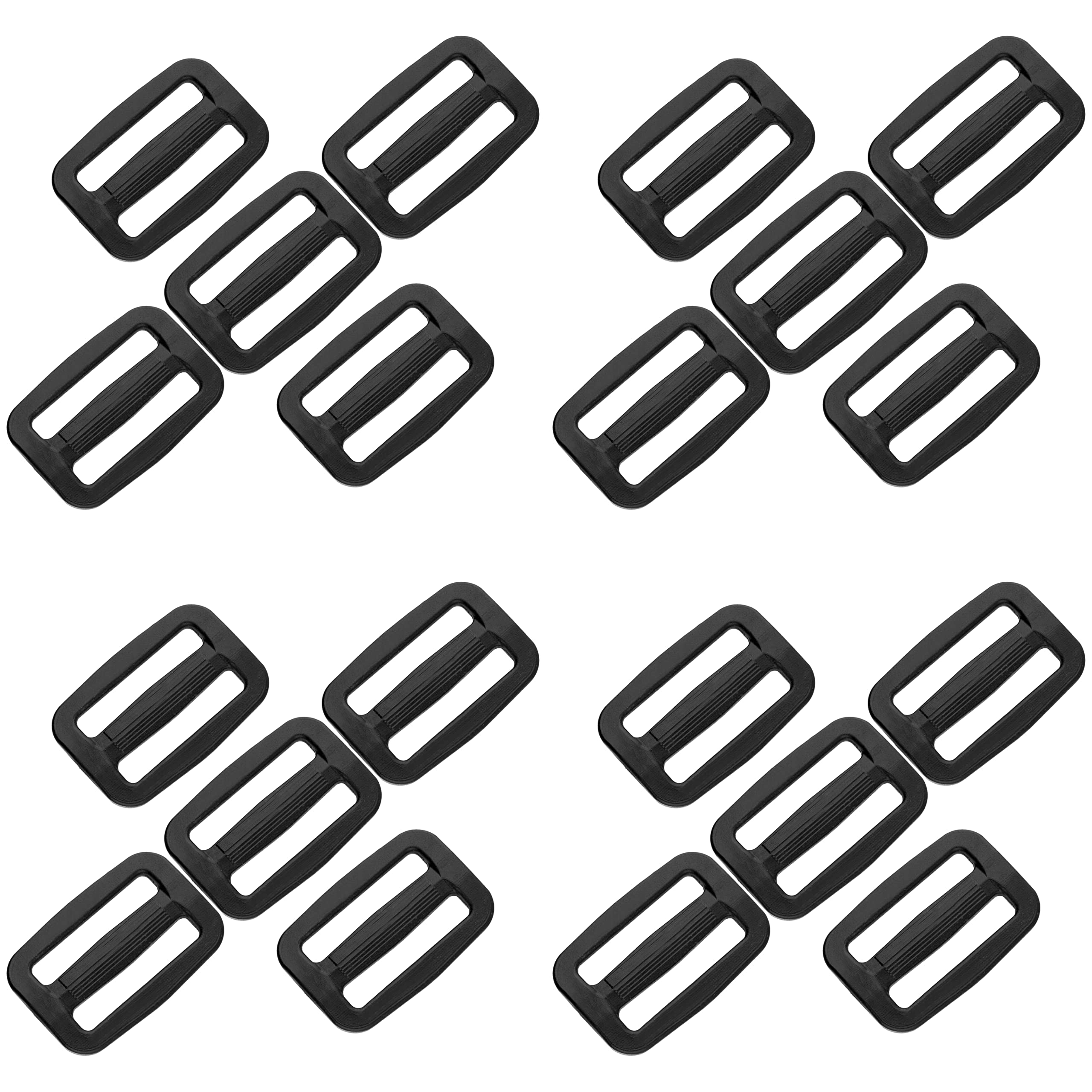 SolaDirect 3 Bar Tri Glide Sliders Buckles Fasteners for 20 mm / 0.78 in Webbing Strap, Backpack, Bag, Accessories, Black Delrin Plastic (Pack of 20)