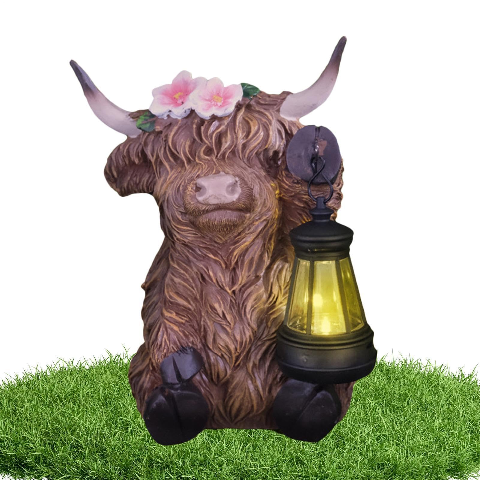 Décor de jardin solaire avec vache réaliste en résine résistante pour chemin