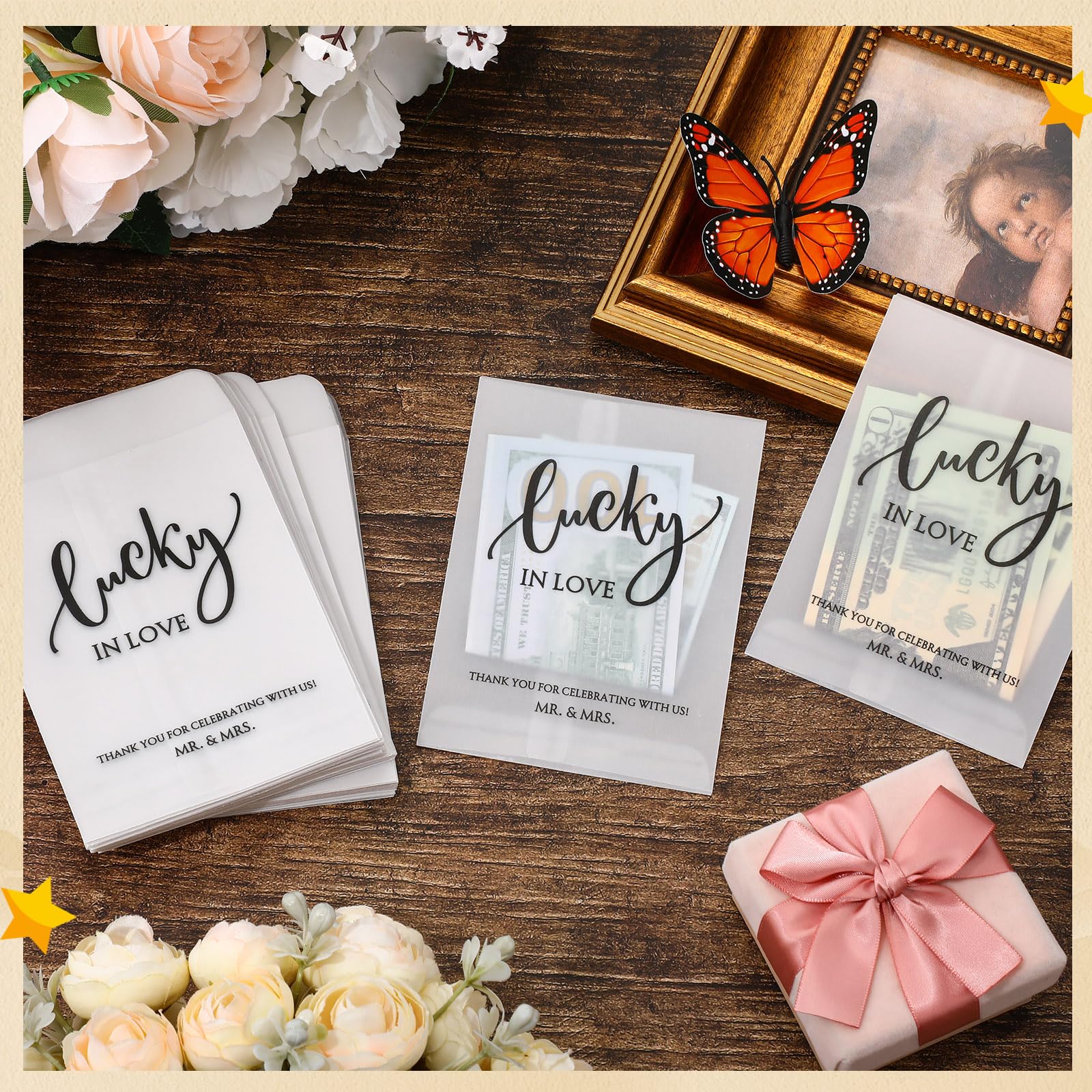 4.72x3.36 Inch Translucent Envelopes 50 Pack Wedding Favor Envelopes -  Lucky In Love Glassine Tickets Holder 4.72x3.36 Inches Small Gift Card  Envelopes, image size:1600x1600