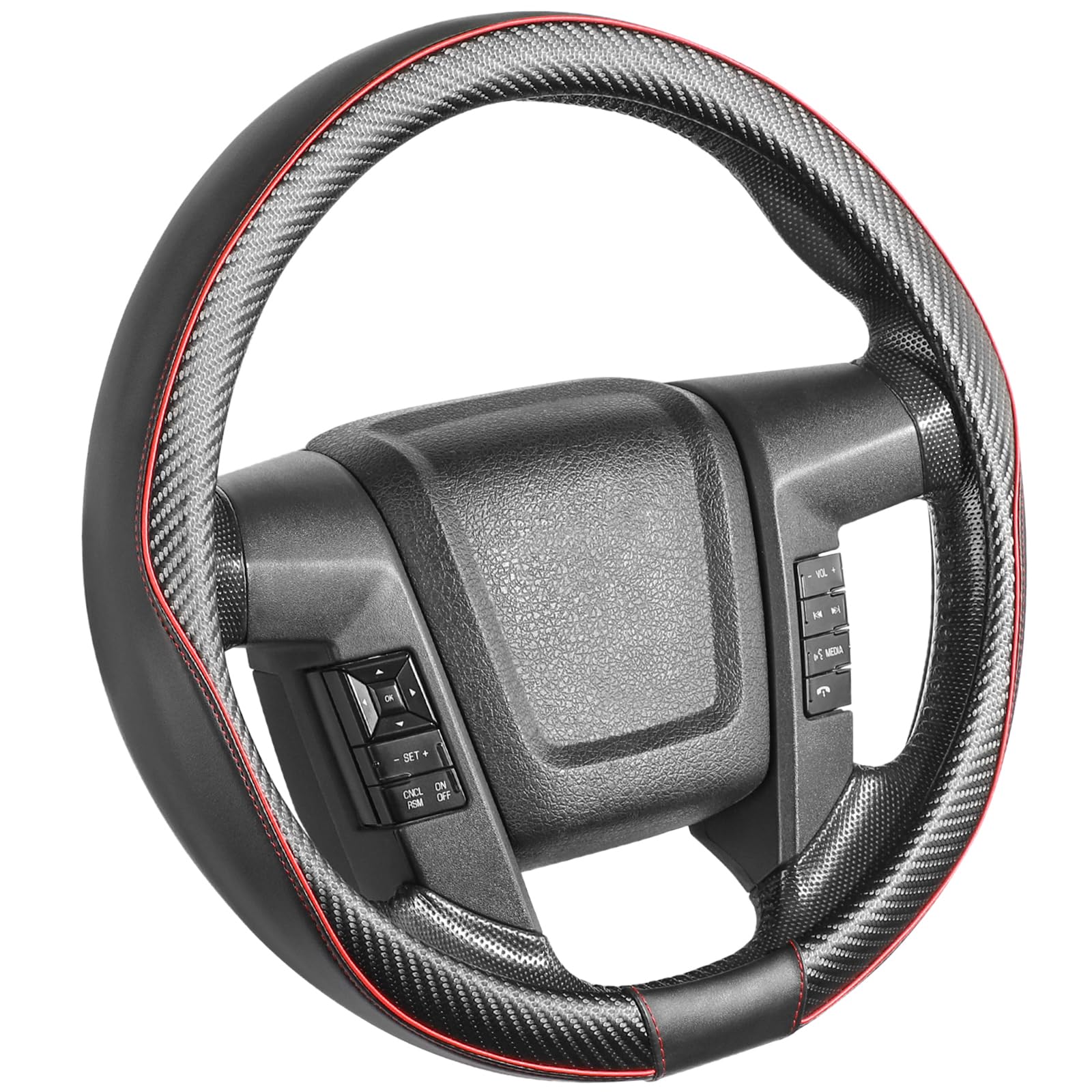 SEG Direct Steering Wheel Cover – Large Size (15.5"-16") Leather With Carbon Fiber Pattern, Black