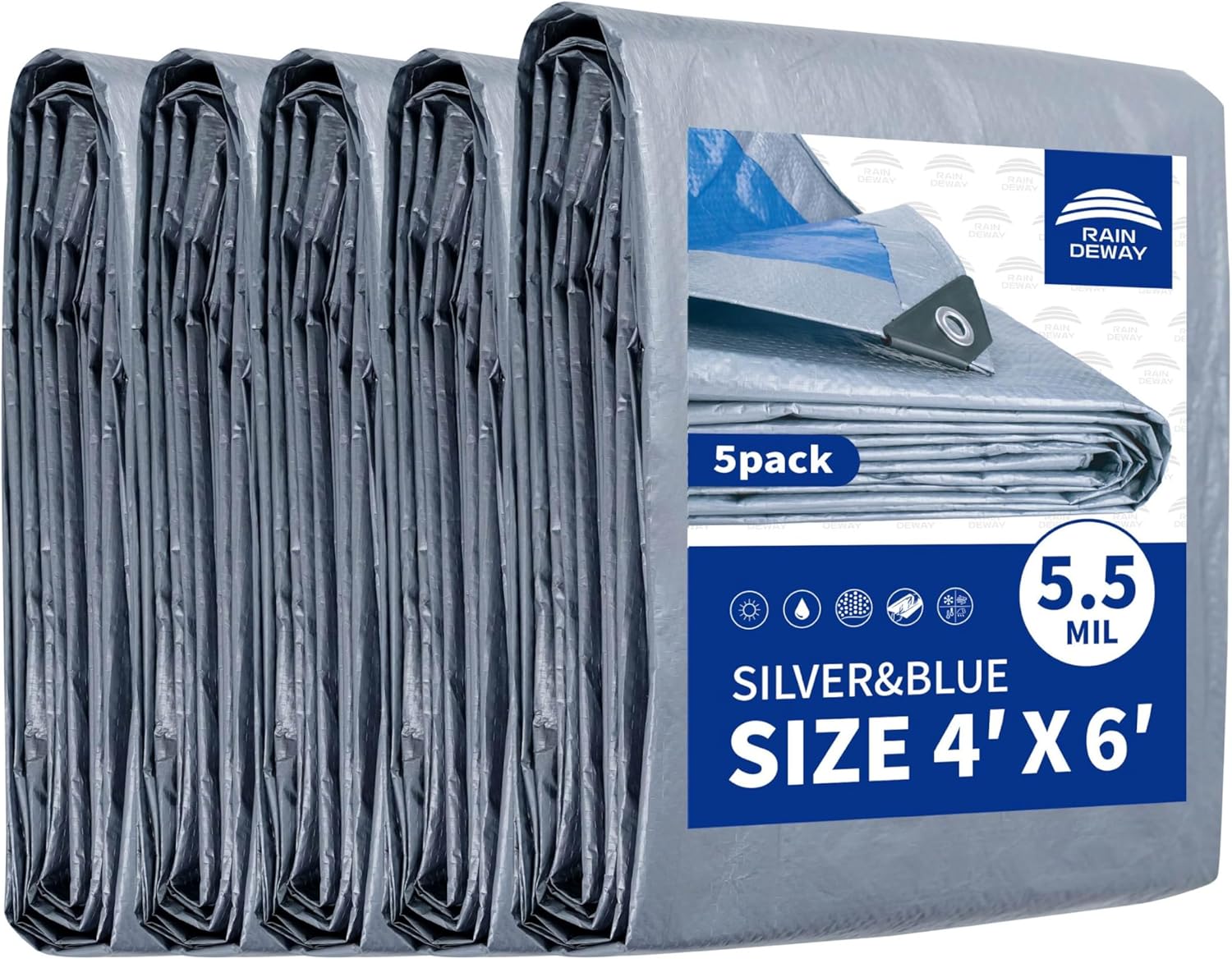 Small Tarps 4x6 Feet (5 Pack), 5.5 Mil Thick, Multipurpose Waterproof