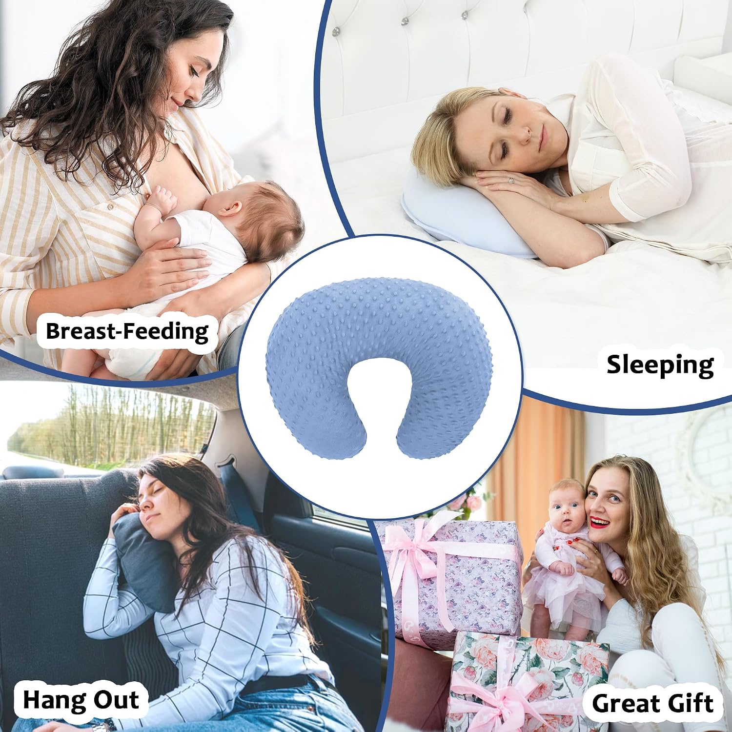 LAT Nursing Pillow for Breastfeeding with Removable Minky Cover,Ergonomic Breast Feeding Pillows for Mom and Baby,Machine Washable(Navy Blue)