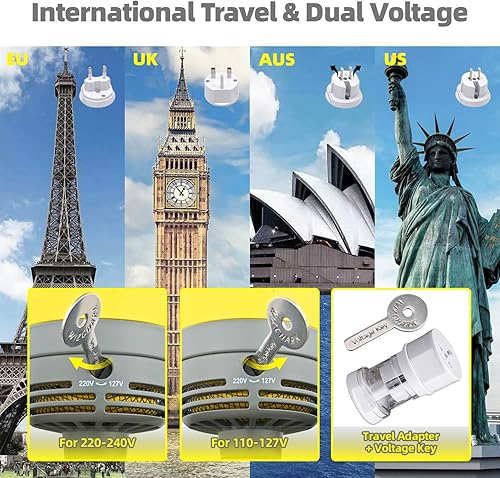 Miniatura 3 de Cepillo secador de pelo de doble voltaje, cepillo secador de pelo con iones negativos para viajes europeos de 110 V-120 V220 V-240 V, cepillo de