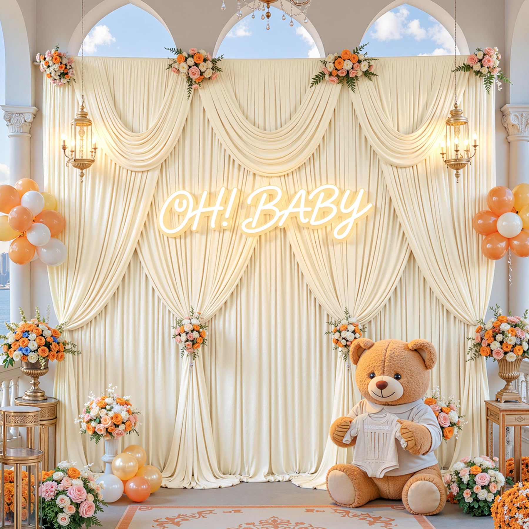 Photo 1 of 10x10ft Champagne Photo Backdrop Curtains for Parties Wedding Wrinkle Free Polyester Photoshoot Curtains Drapes Backdrop for Birthday Baby Shower Graduation Photography Background 2 Panels 5x10FT