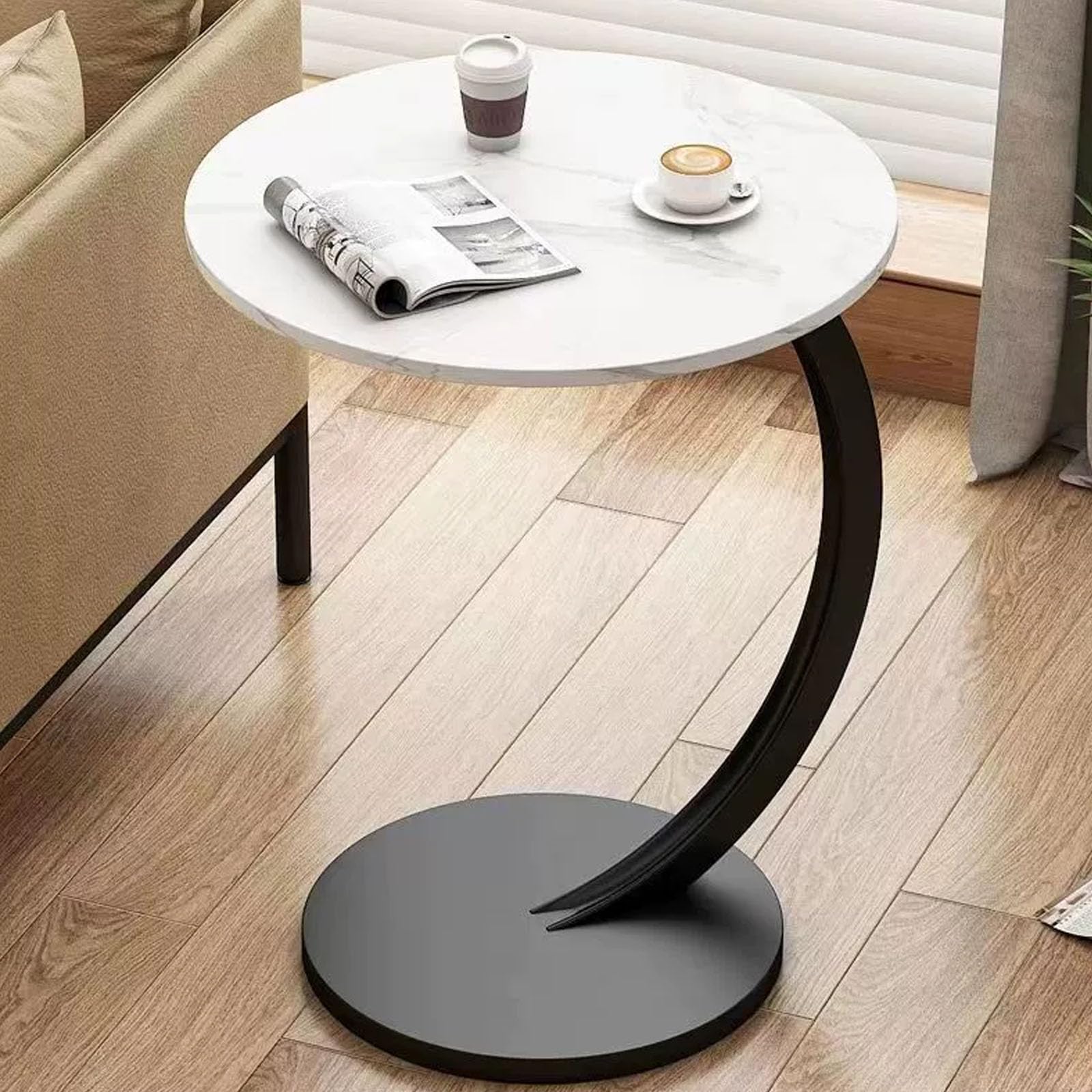 SXZenSpace Coffee Table End Tables,Couch Tables That Slide Under,Couch Side for Laptop,Round Couch Living Room Bedroom Office And Small Peace,Whiteblack