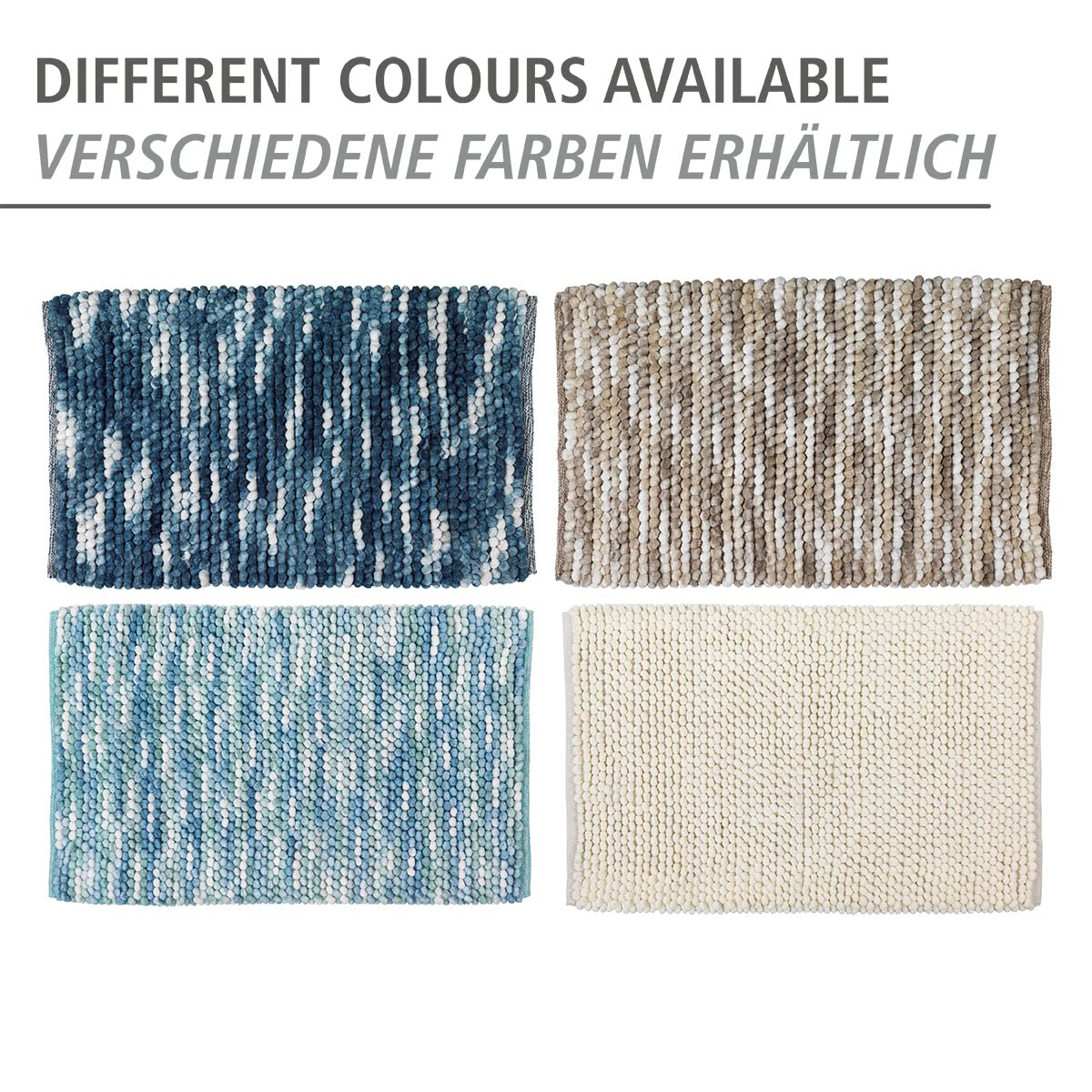 WENKO Badteppich Urdu Aqua, Badmatte im modernen Melange-Effekt, Badvorleger in schwerer Qualität, absolut fusselfrei, hohe Feuchtigkeitsaufnahme, schnelltrocknend, waschbar, rutschhemmend, 60 x 90 cm