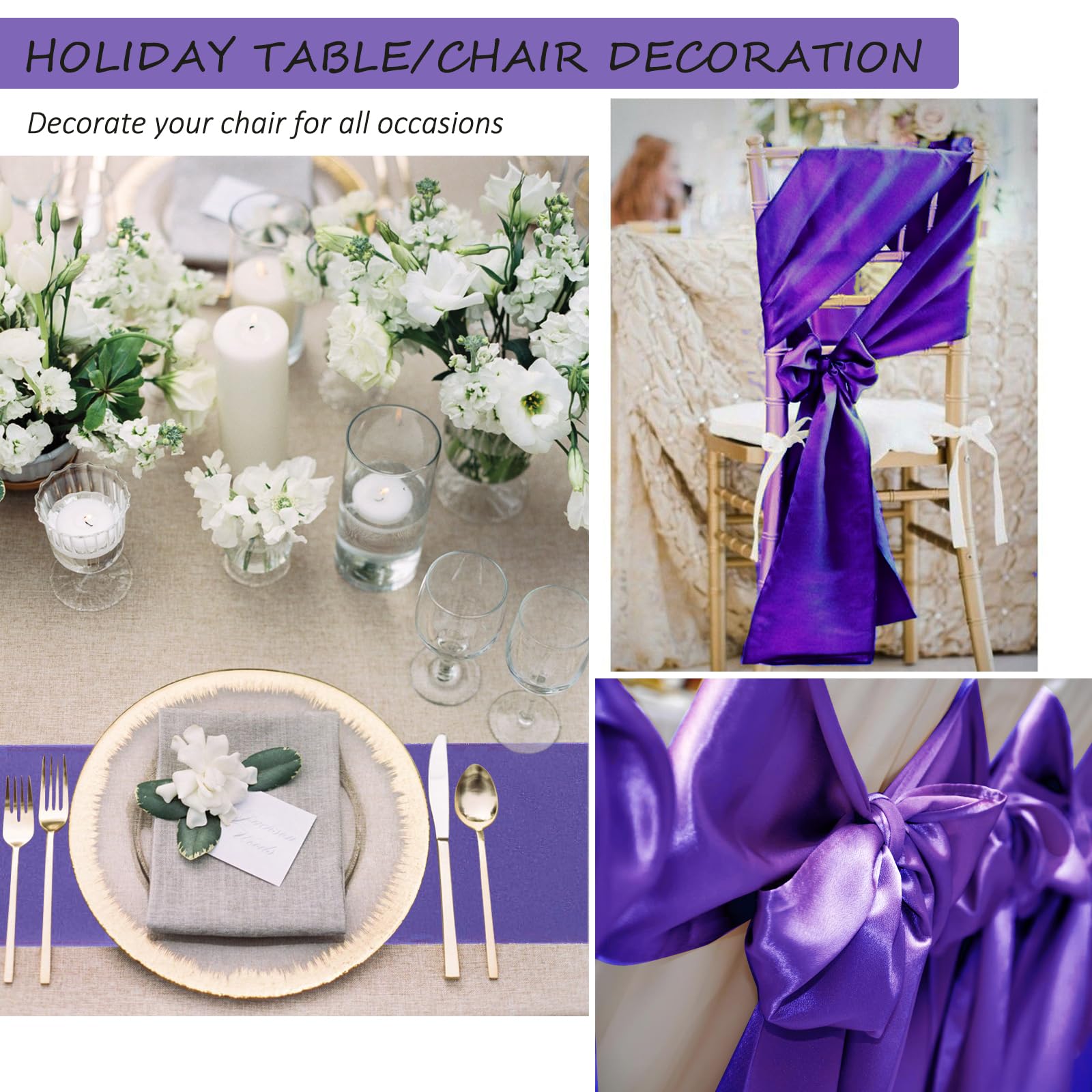 100 Fiocchi Per Sedie In Raso, Colore Viola, 18x275 Cm, Fasce In Poliestere Per Matrimoni, Lauree, Compleanni, Decorazioni Eventi - 3