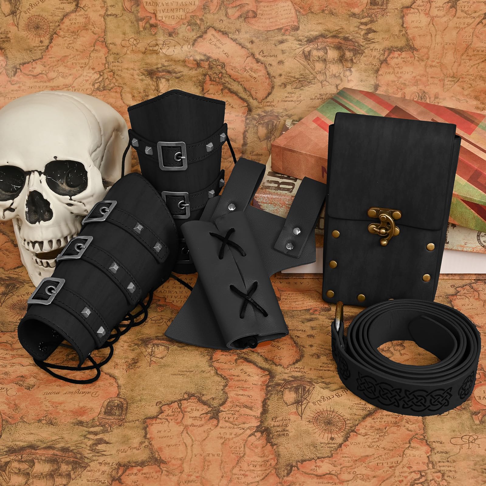JDFAIJEAL Medieval Knight Accessories Kit, 4PCS PU Leather Belt, Arm Bracers - Image 2