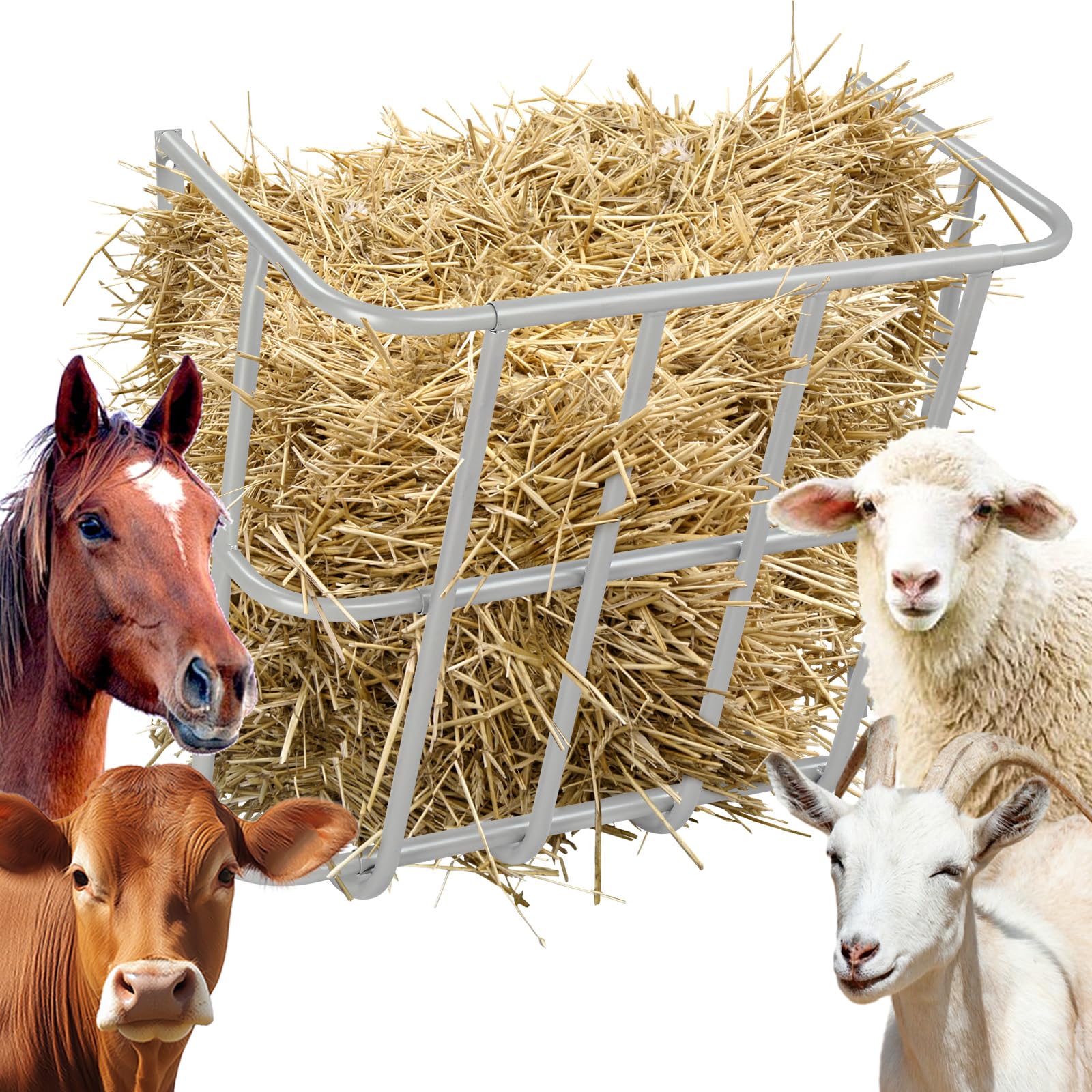 Livestock Hay Feeder,Large Capacity Hay Feeder, Heavy-Duty Steel Goat Hay Rack, 22.8" Long Wall Mounted Horse Hay Holder, Multiple Sided Feeding Rack