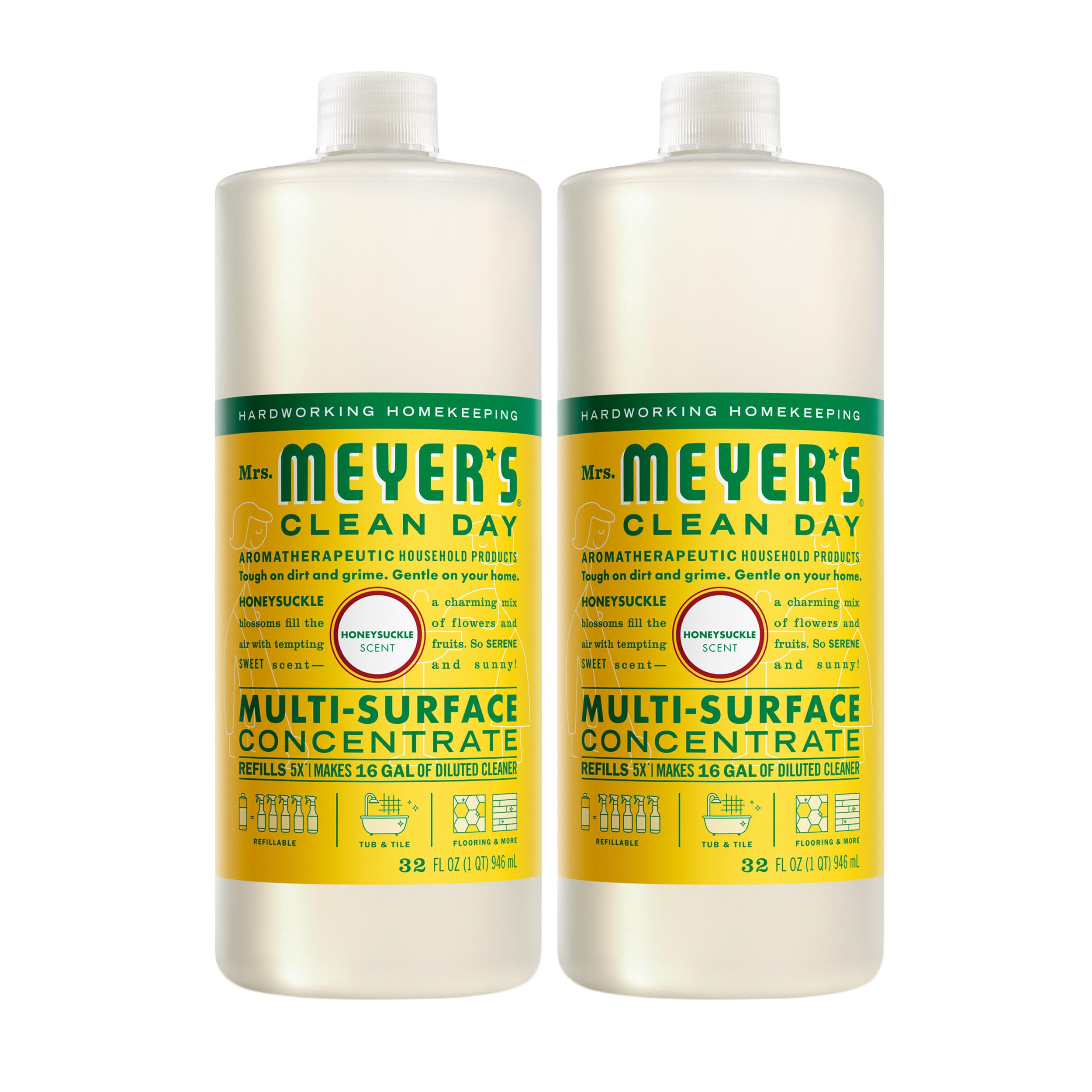 MRS. MEYER'S CLEAN DAY Multi-Surface Cleaner Concentrate, Use to Clean Floors, Tile, Counters, Honeysuckle, 32 Fl. Oz - Pack of 2
