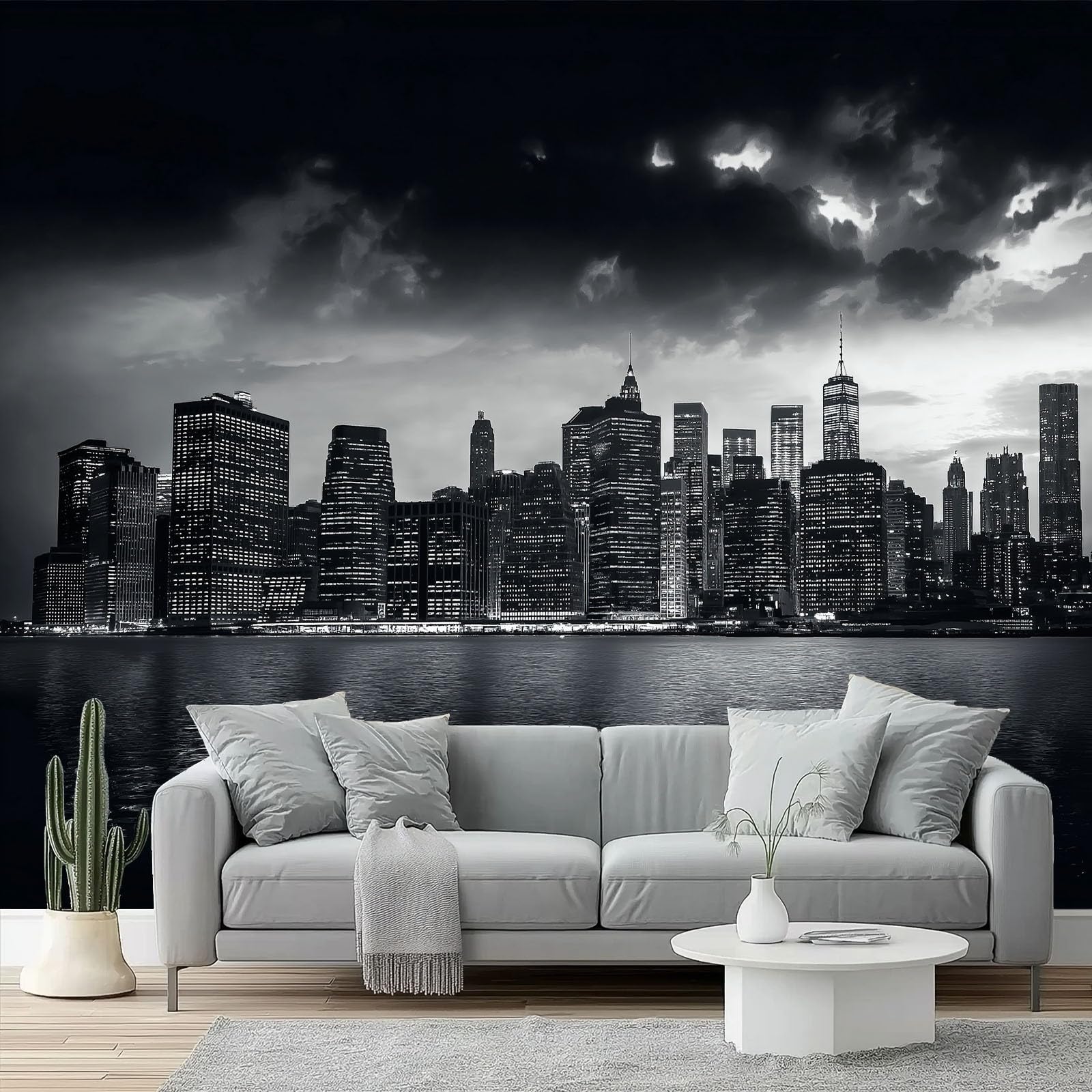 Carta da parati Documentario sulla silhouette architettonica Murale alla moda Decorazione da Muro 350 x 256 cm MuraleModerne Decorazione Soggiorno Camera De Letto Sala Ufficio Nero Bianco