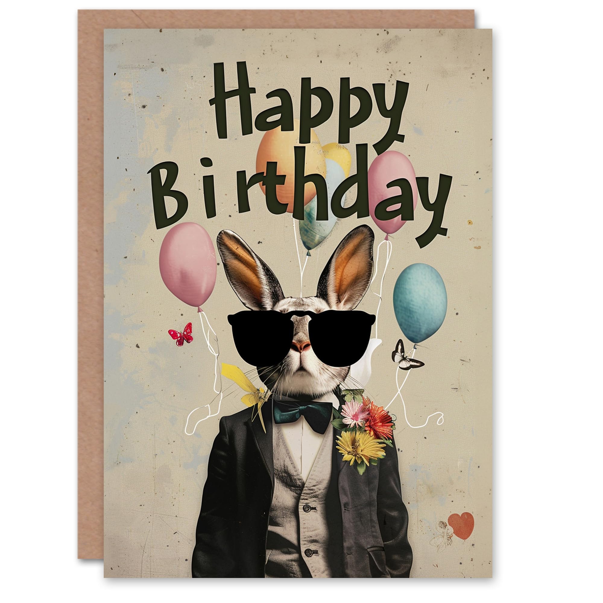 Artery8 Birthday Card Cool Rabbit in Shades Balloons Party Fun For Him Man Male Dad Brother Son Papa Grandad Greeting Card