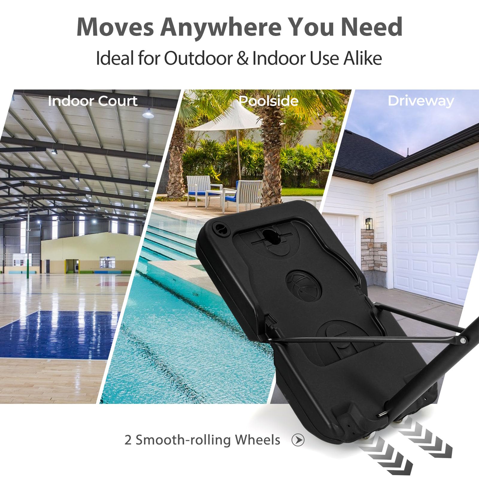 LIFEZEAL Canasta de Baloncesto para Exteriores, Soporte de Baloncesto con Altura Ajustable de 100 a 305 cm, Sistema Móvil con Pared Trasera de 110 x 75 cm, Cesta de Patio Trasero