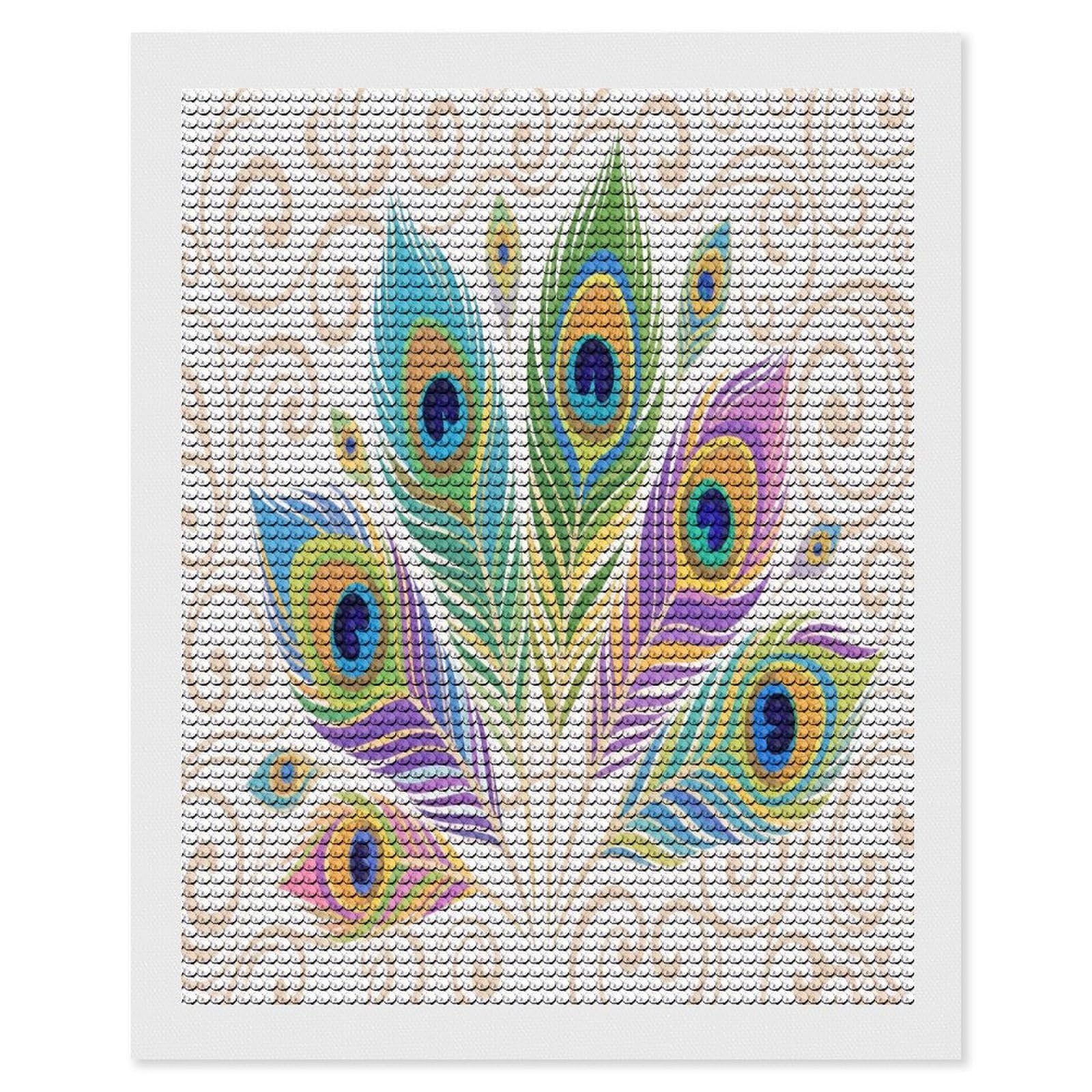 VstaDank Peacock Feather Diamond Painting Kits Exquisite DIY Full Round Drill Diamond Dots Painting for Adults Beginner Diamond Photo Paint with Diamond Picture Art Wall Decor 16"x20"