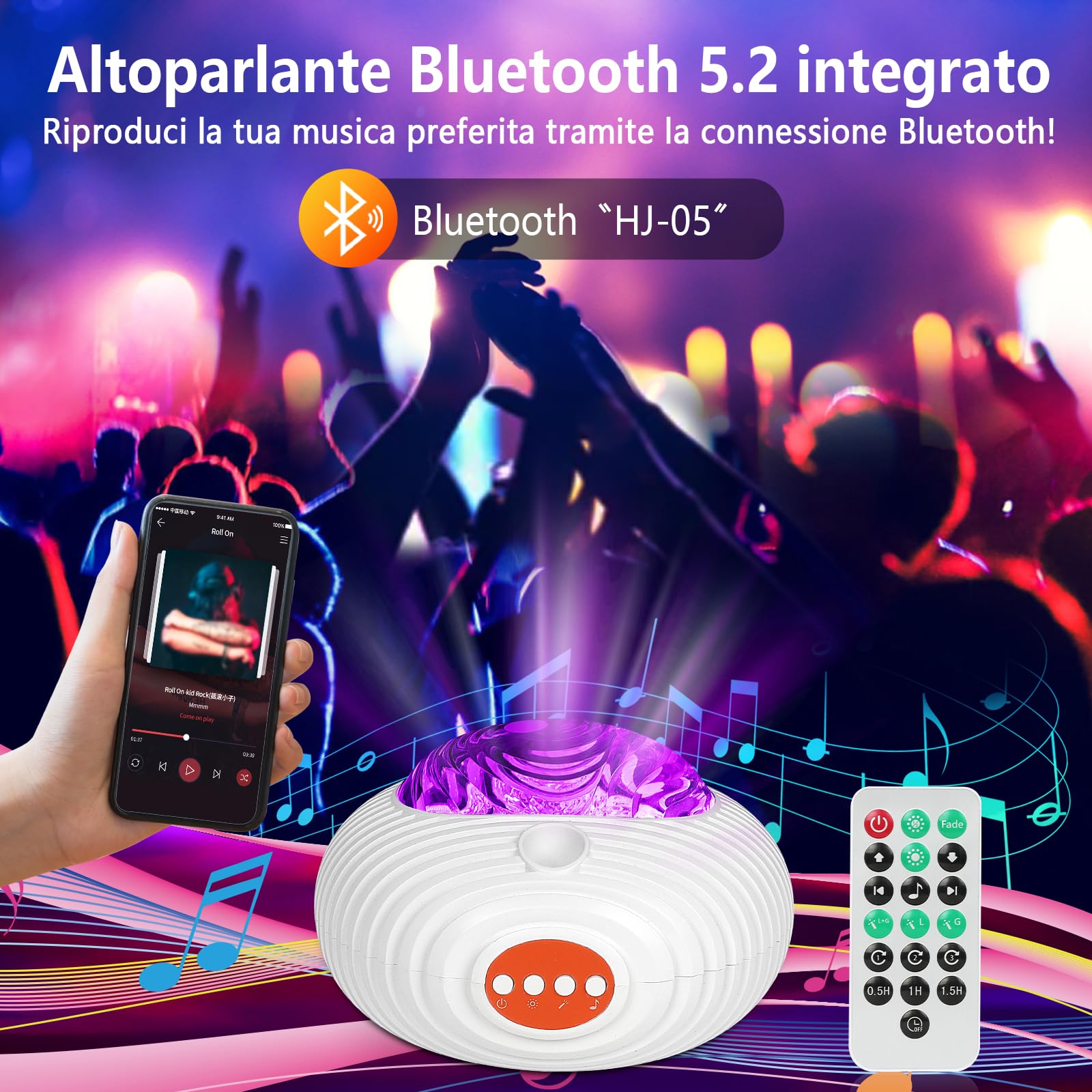 Jirmerp Proiettore Stelle Soffitto,Doppio Effetto Proiettore cielo Stellato Aurora e la Via Lattea con Altoparlante Bluetooth Luce Notturna con Timer/Remoto, per bambini, adulti