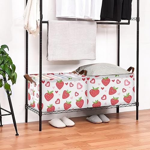 Miniatura 8 de KLL Strawberry Country Style Valentine Rectangle Storage Baskets Storage Bins with Handles Fabric Closet Organizers for Organizing Clothing, Jeans,