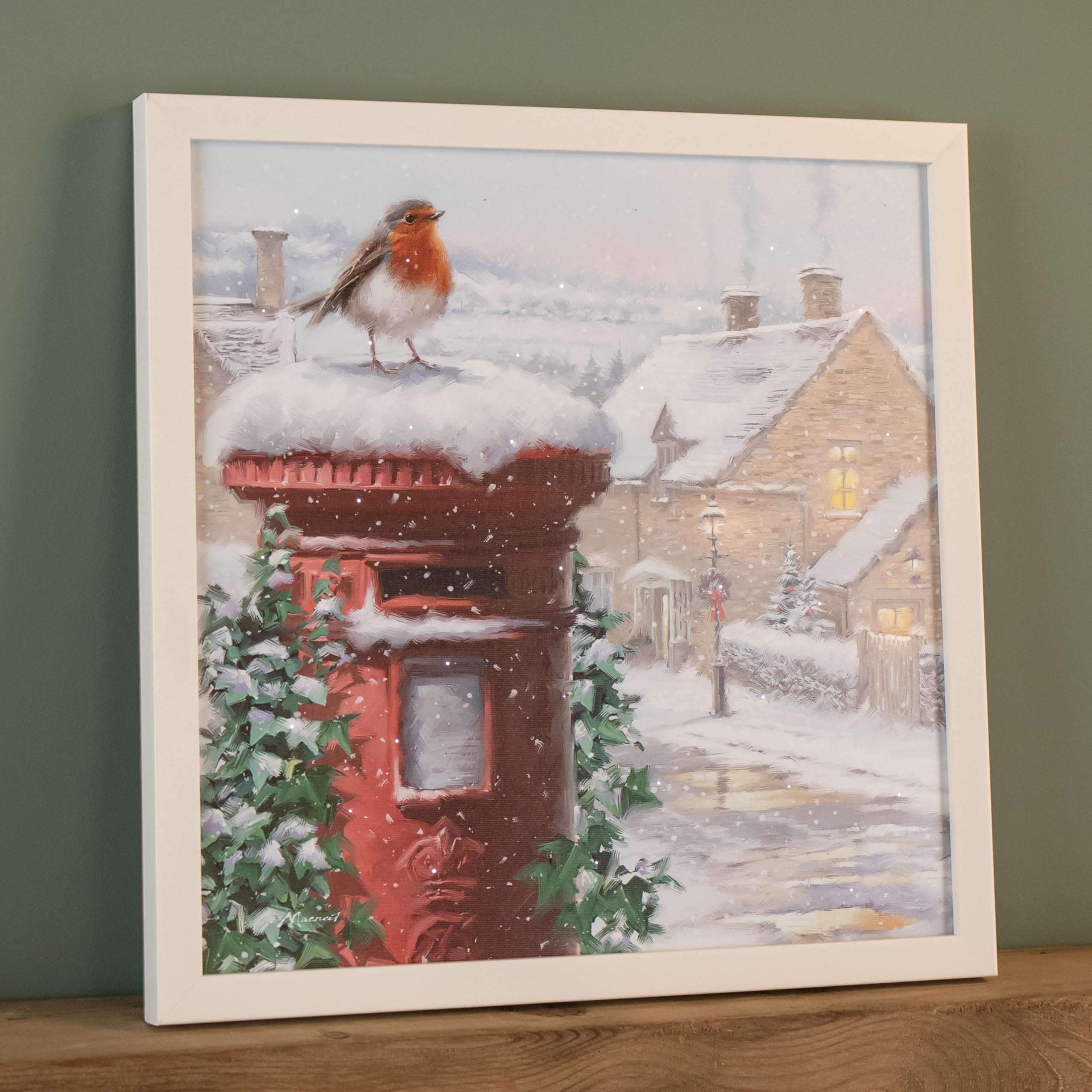 Samuel Alexander Led Battery Operated Fibre Optic Wall Art Canvas With A Robin And Postbox Christmas Decoration