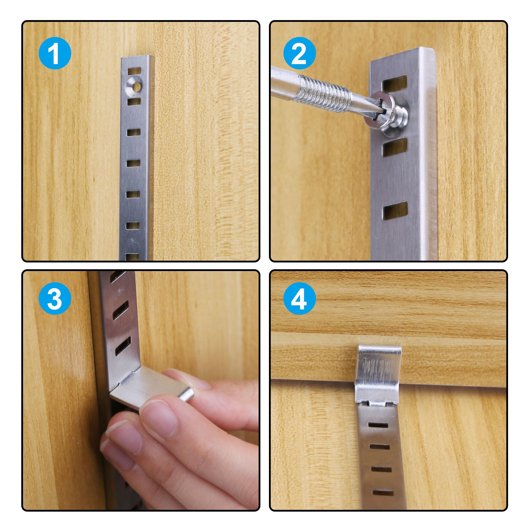 Paquete de 20 rieles de metal para estante Pilaster con clips de soporte ajustables y tornillos de montaje para gabinete, almacenamiento de estantes, 17 pulgadas