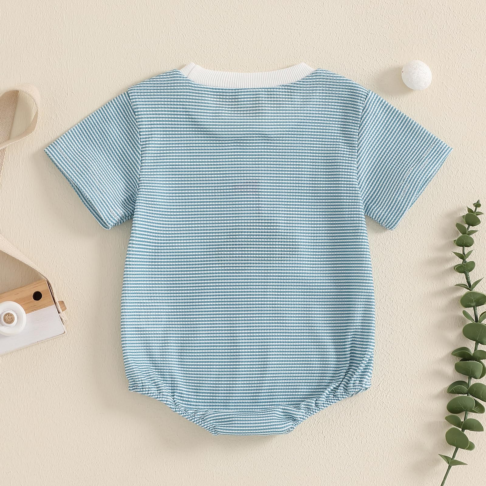 MOLZULAMS Unisex Baby Girl Boy Golf Clothes Short Sleeve Striped Sweatshirt Bubble Romper Bodysuit Cute Summer Outfit (Blue, 0-3 Months)