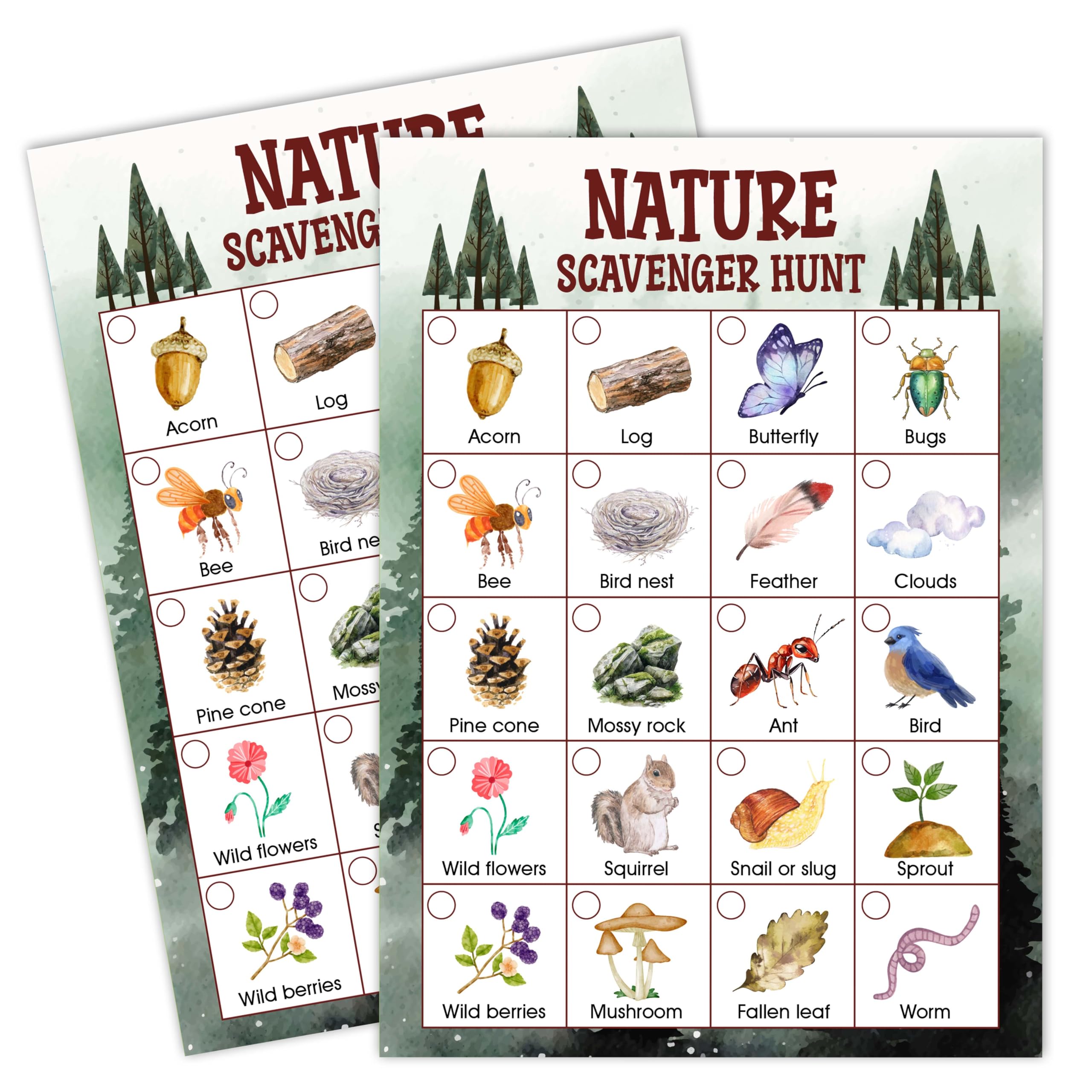 Nature Scavenger Treasure Hunt Games for Family Friend, Outdoor Scavenger Hunts Game Card Set, Find and Seek Camping Games for Group, Trip Family