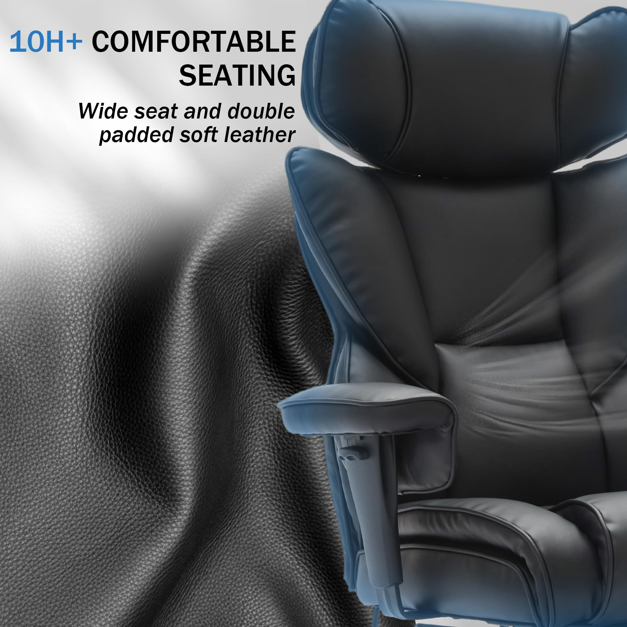 Sedia da ufficio con poggiapiedi e supporto lombare, sedia da gaming ergonomica in pelle PU con poggiatesta regolabile, poltrona relax con schienale alto con funzione di inclinazione 90-130°, sedia