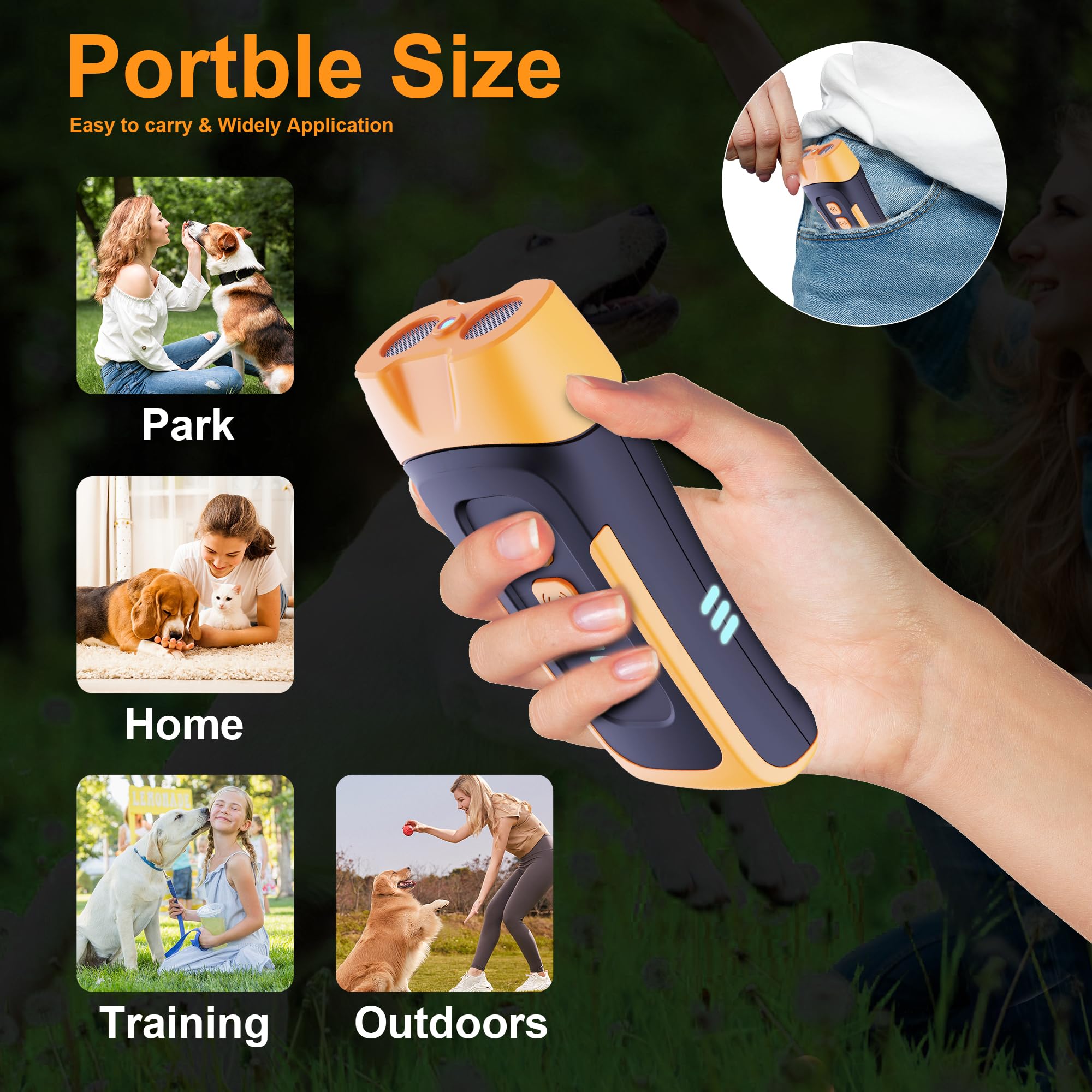 WUGEIN Ultrasuoni per Cani,Addestramento per Cani Portatile,23-27hz Regolabile Frequenza Dispositivo Controllo Antiabbaio, Ricarica Rapida per Addestramento Cani,Dissuasore per Cani a 50 FT