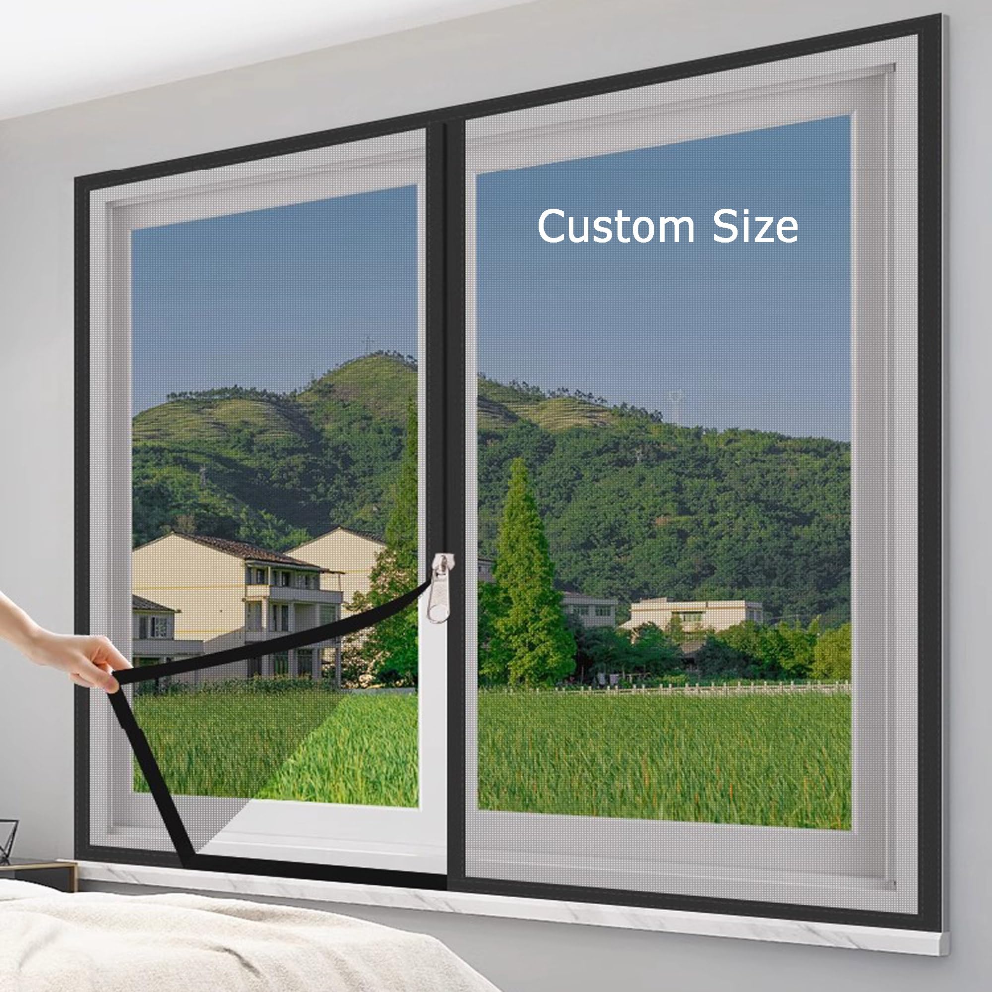 DUOLEH Custom Anti-Mosquito Bug Net for Windows with Zipper, Cat Window Protection Netting, Insect Fly Screen Mesh with Self-Adhesive Cat Safety Net Window Guard Net