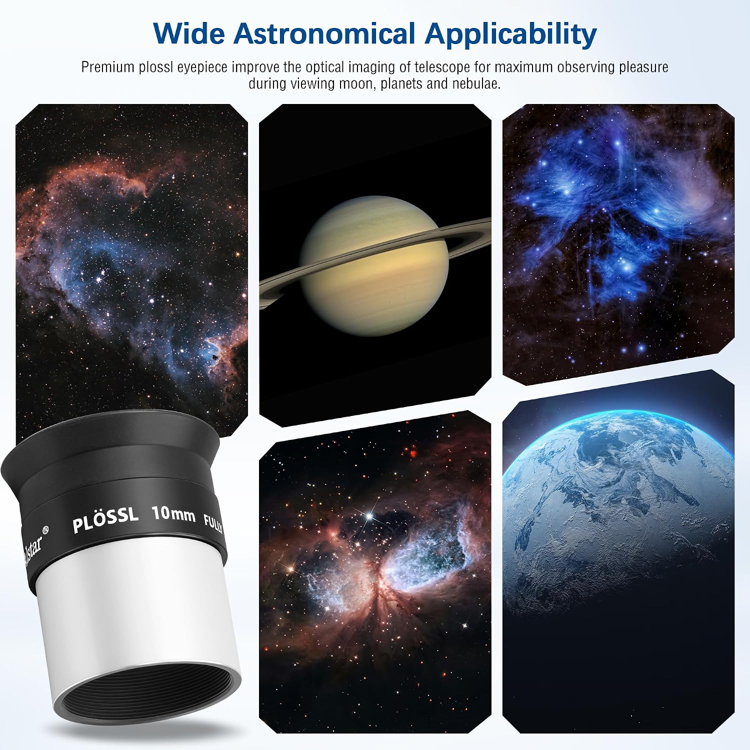 Alstar 1.25 Inch Plossl Telescope Eyepiece - 10mm Fully Multicoated Optical Lens for 1.25inch Astronomic Telescope and Astronomy Filters - 4 Element Plossl Design