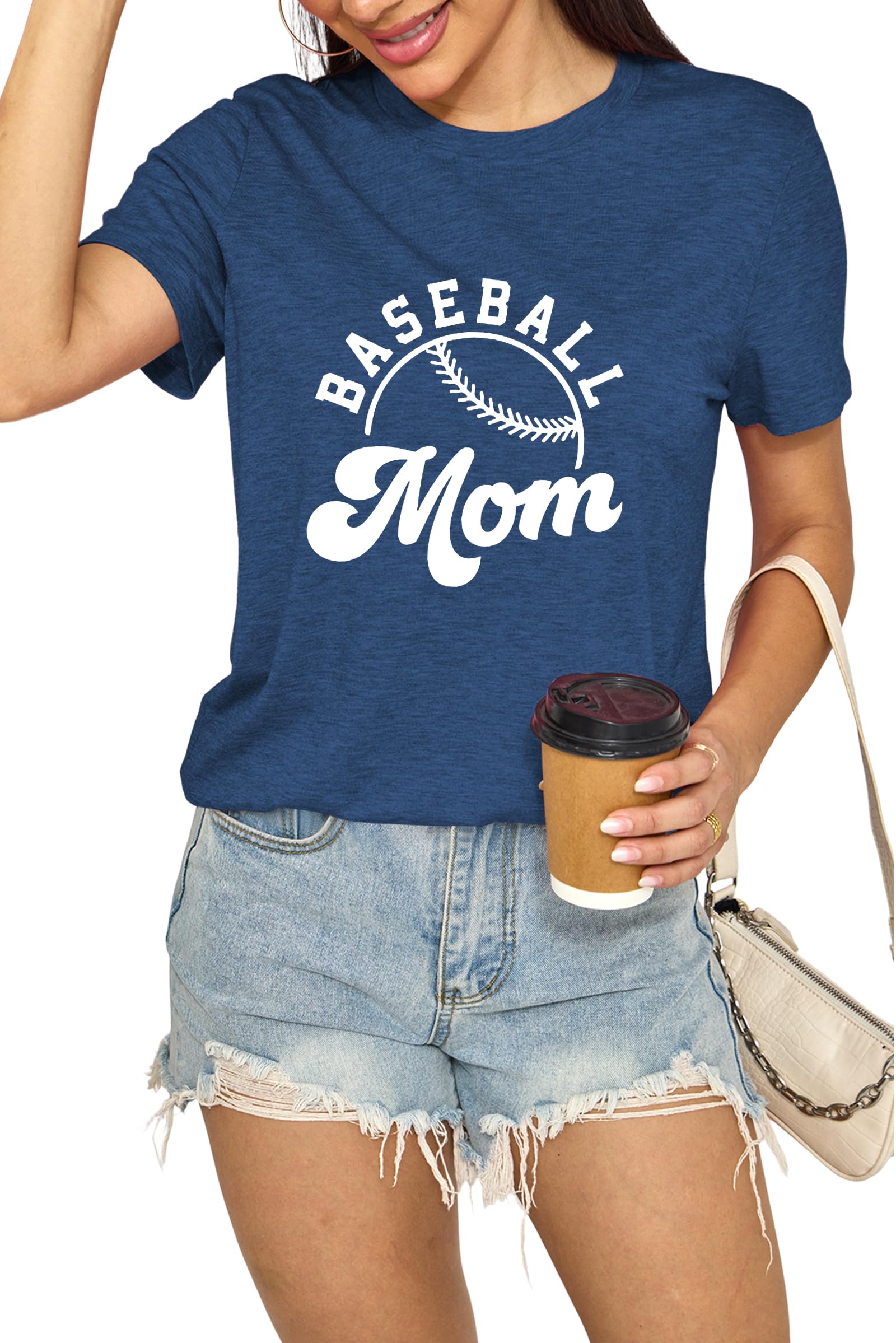 Mama & Mom Cotton Blend T-Shirts for Women - Round Neck Short Sleeve Tees with Mama/Mom Prints & Gold Foil Designs