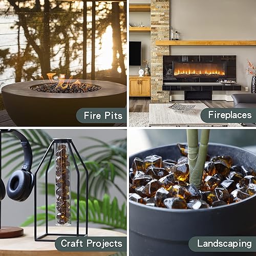 Miniatura 4 de Vidrio de fuego poligonal de 12 pulgada para chimenea, hoguera y paisajismo, 10 libras de alto brillo ámbar