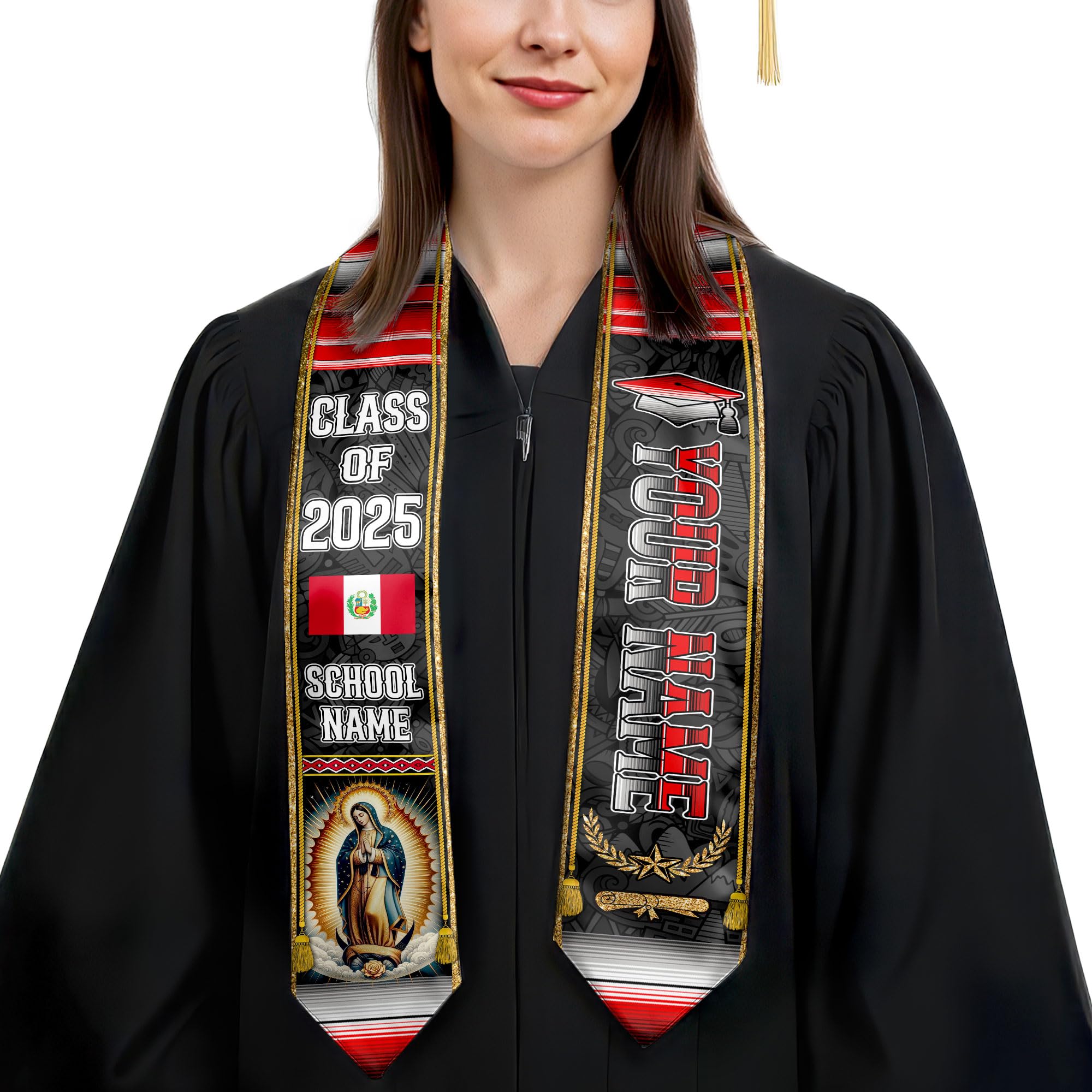 MonkeyVan Personalized Peruvian Graduation Sash, Custom Peruvians American Flag Graduation Stole 2025, Peru Graduation Stole S383