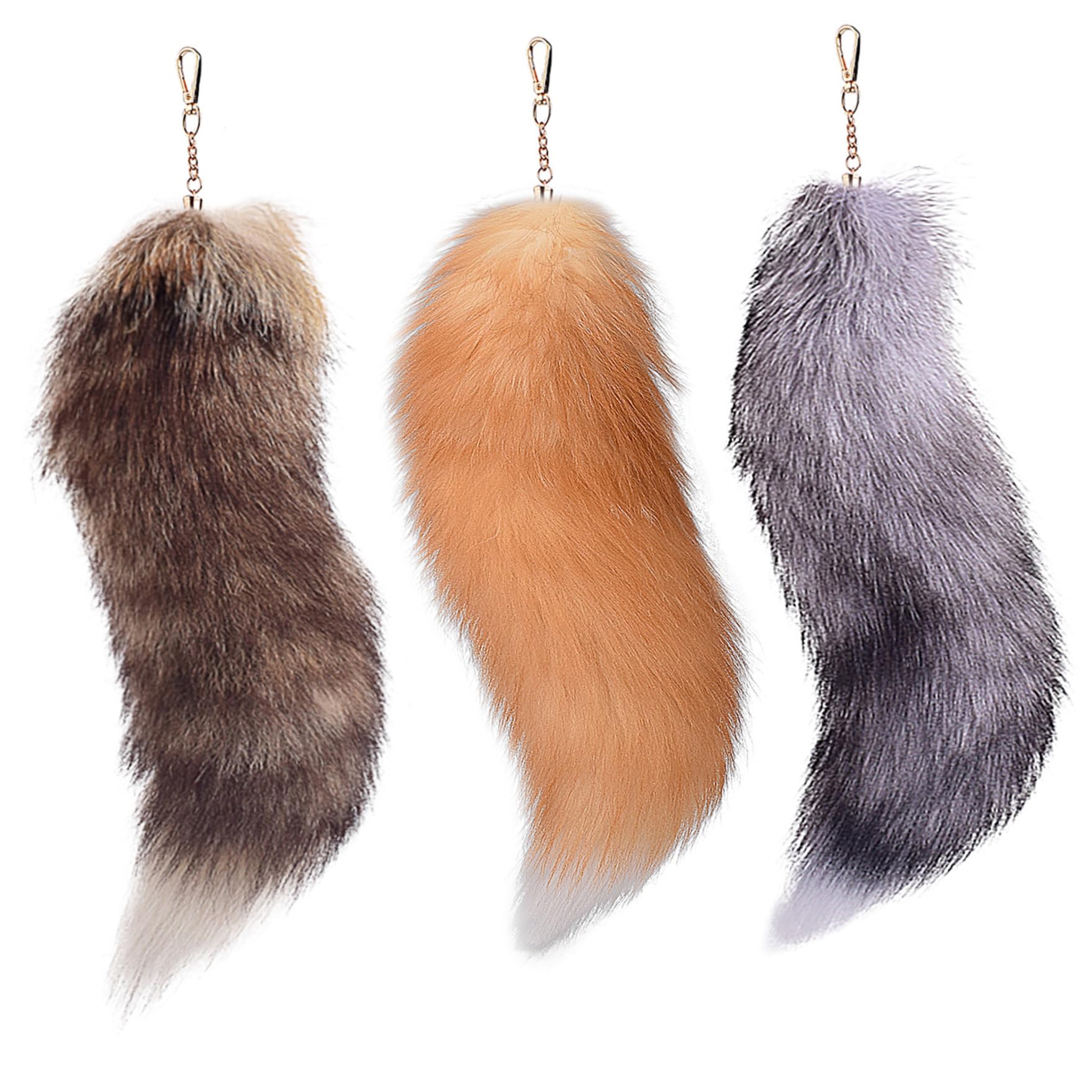 3 Pcs Therian Tail, 15.8 Inch Long Therian Fox Tail with Clasp, Halloween Soft Fluffy Fox Tail Keychain, Hanging Fox Tails for Women Adult Handbag