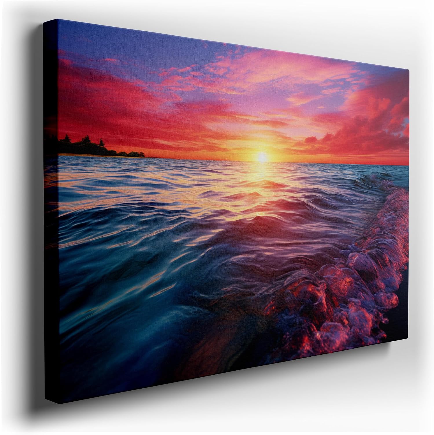Canvas for Living room. Sunset Serenity: Painting the Sky with Evening's Glow, 27 x 18 inch Canvas Wall Art - Contemporary Masterpieces - Modern Home Decor