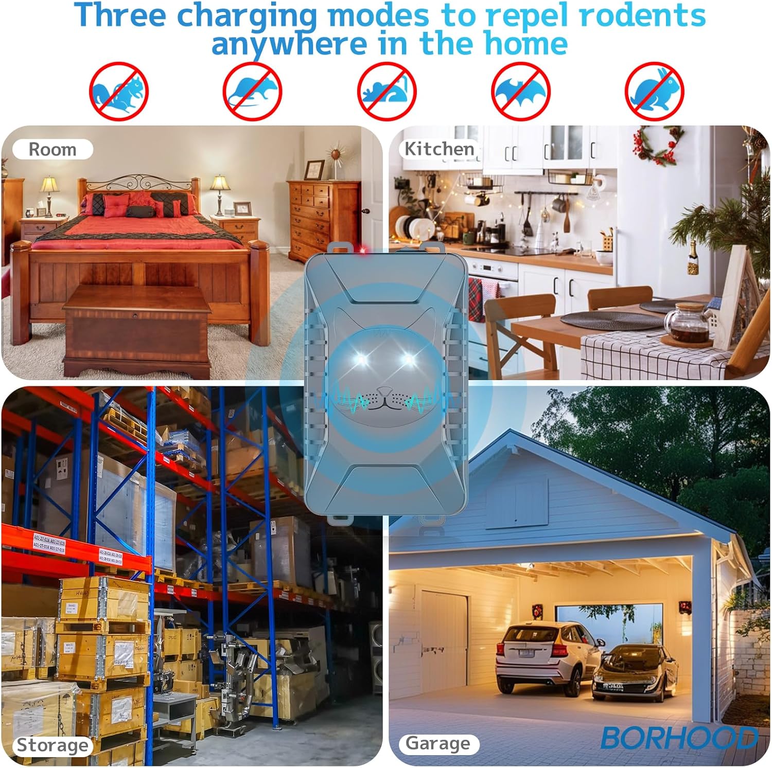 BORHOOD Ultrasonic Rodent Repellent, 1 Pack Plug-in Mouse Rat Pest Bat Squirrels Repellent for Car with Battery Powered Under Hood, Keep Mice Out of Cars Engines, Indoor, Garage, Storage Room-Gray