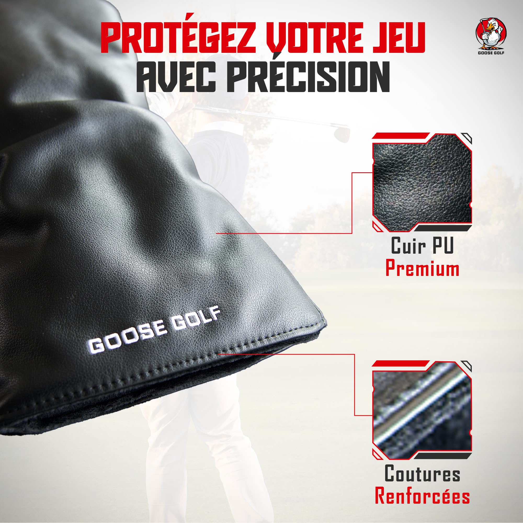 Couvre-Clubs de Golf Universel pour Driver et Bois – Compatible Toutes Marques (Callaway, Taylormade, Titleist…) – Protection Haute Qualité avec Fermeture Élastique – Goose Golf