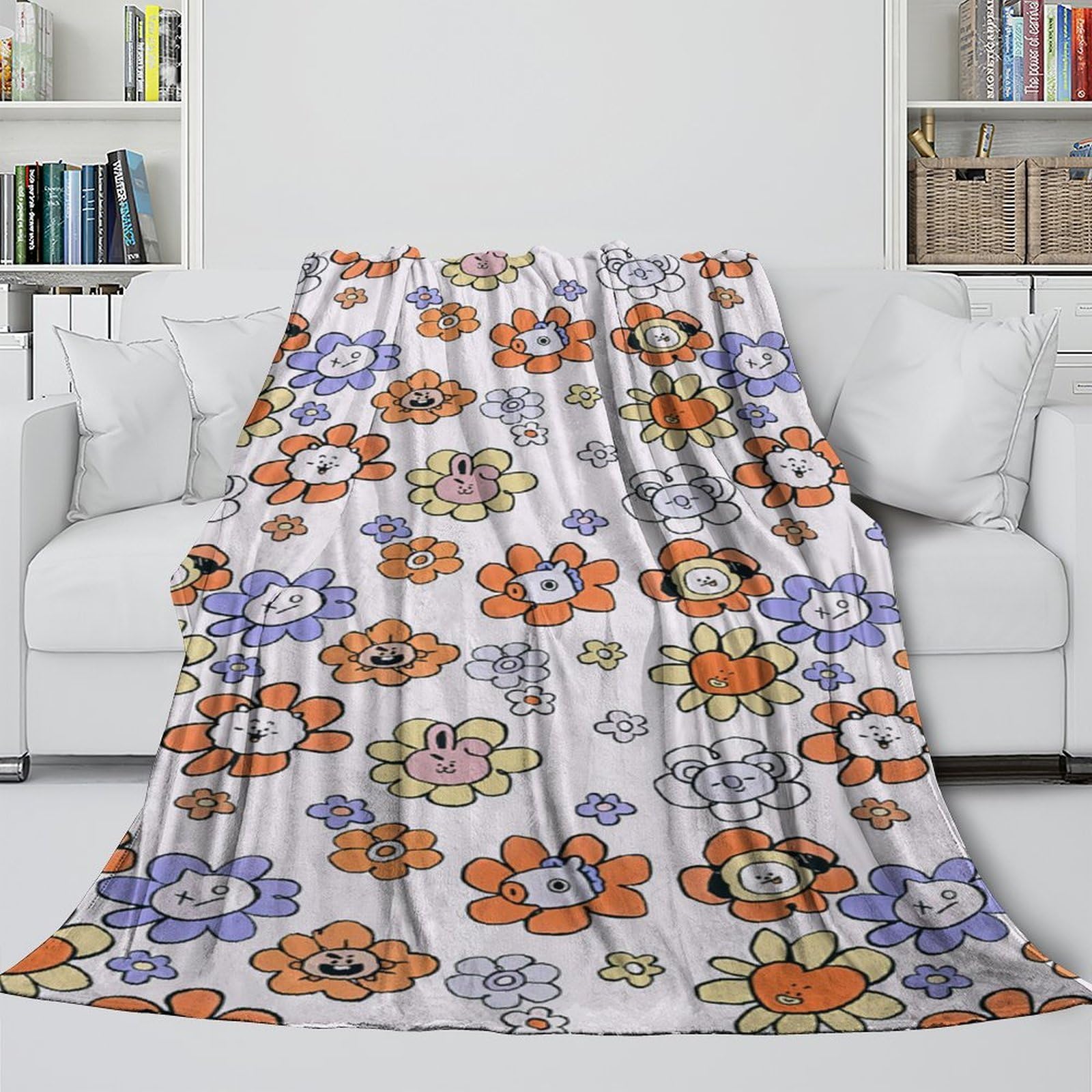 stampa 3D Floral pattern coperta da viaggio microfibra biancheria da letto compatta coperta da viaggio morbida per giovani in vacanza cartoon carino design 80×90inch(200x230cm)
