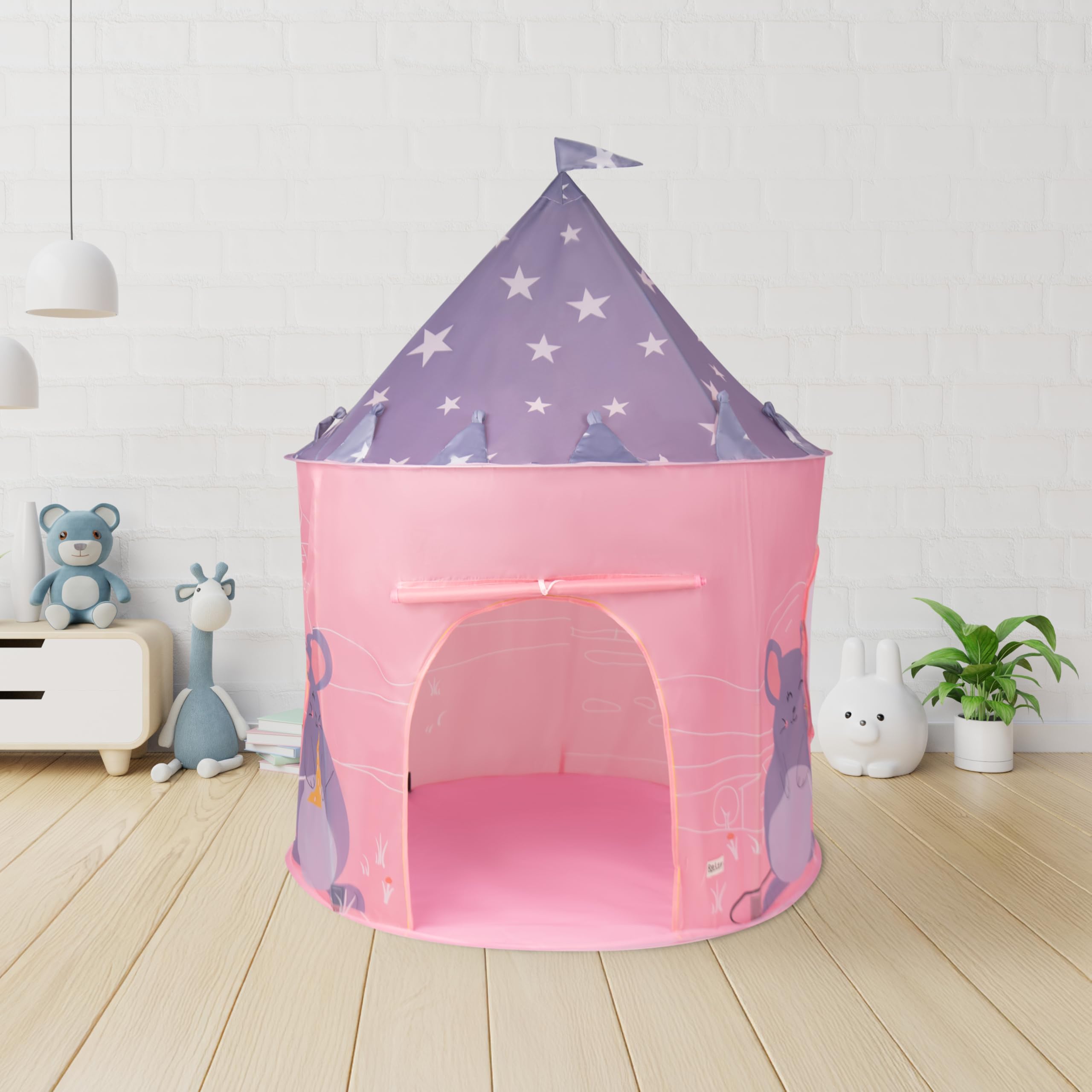 Relsy Pink Mouse Pop Up Play Tent – 135x100cm Kids Den With Carry Bag For Indoor & Outdoor Imaginative Play