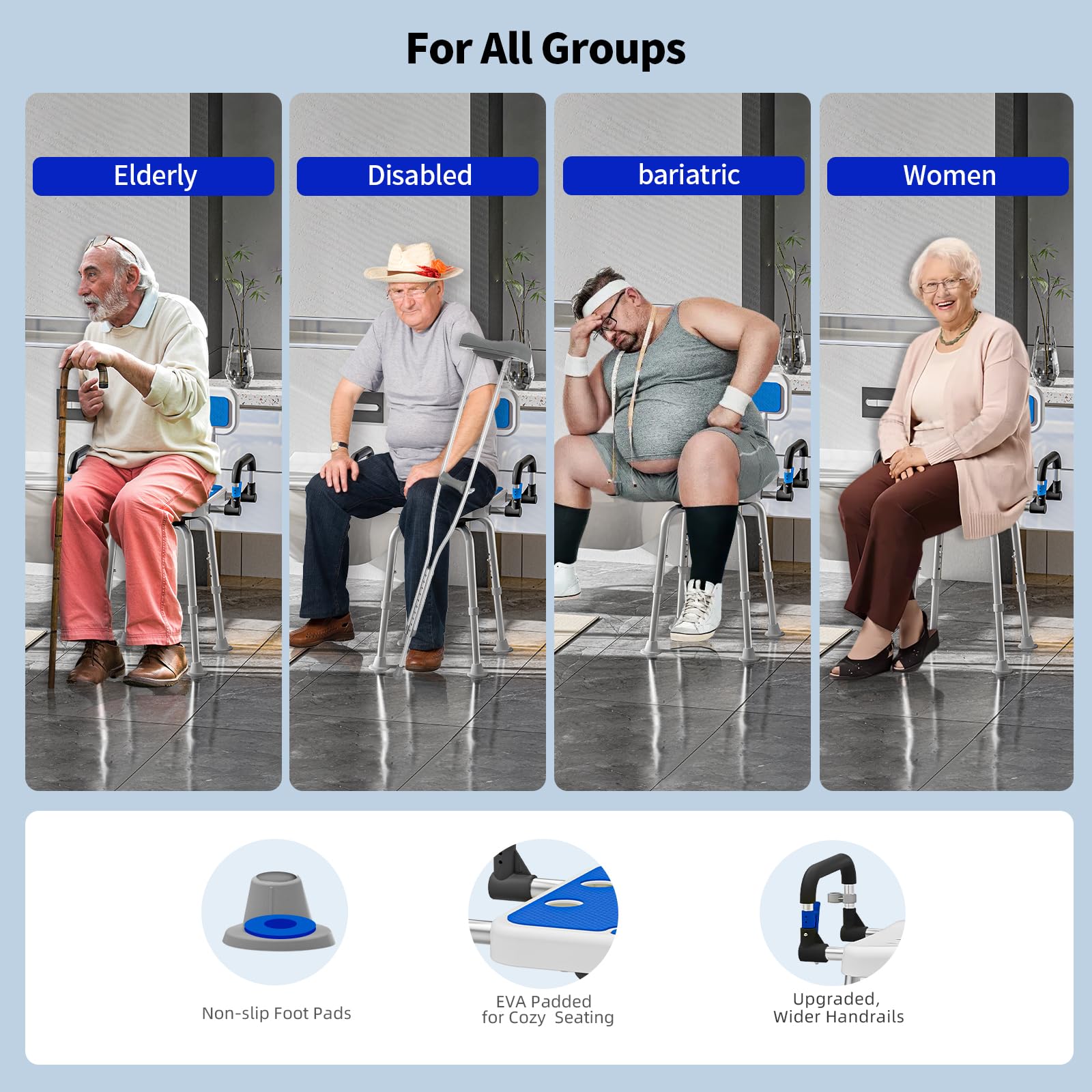 Silla de ducha giratoria resistente de 500 libras para personas mayores, ancianos, discapacitados o adultos bariátricos con brazos y asiento trasero para ducha interior y asiento de bañera de baño,