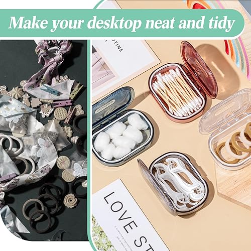 Miniatura 3 de Kigley 4 unidades de contenedores para ligas para el cabello, pequeño soporte portátil para hisopos de algodón, dispensador de hilo dental con tapa,