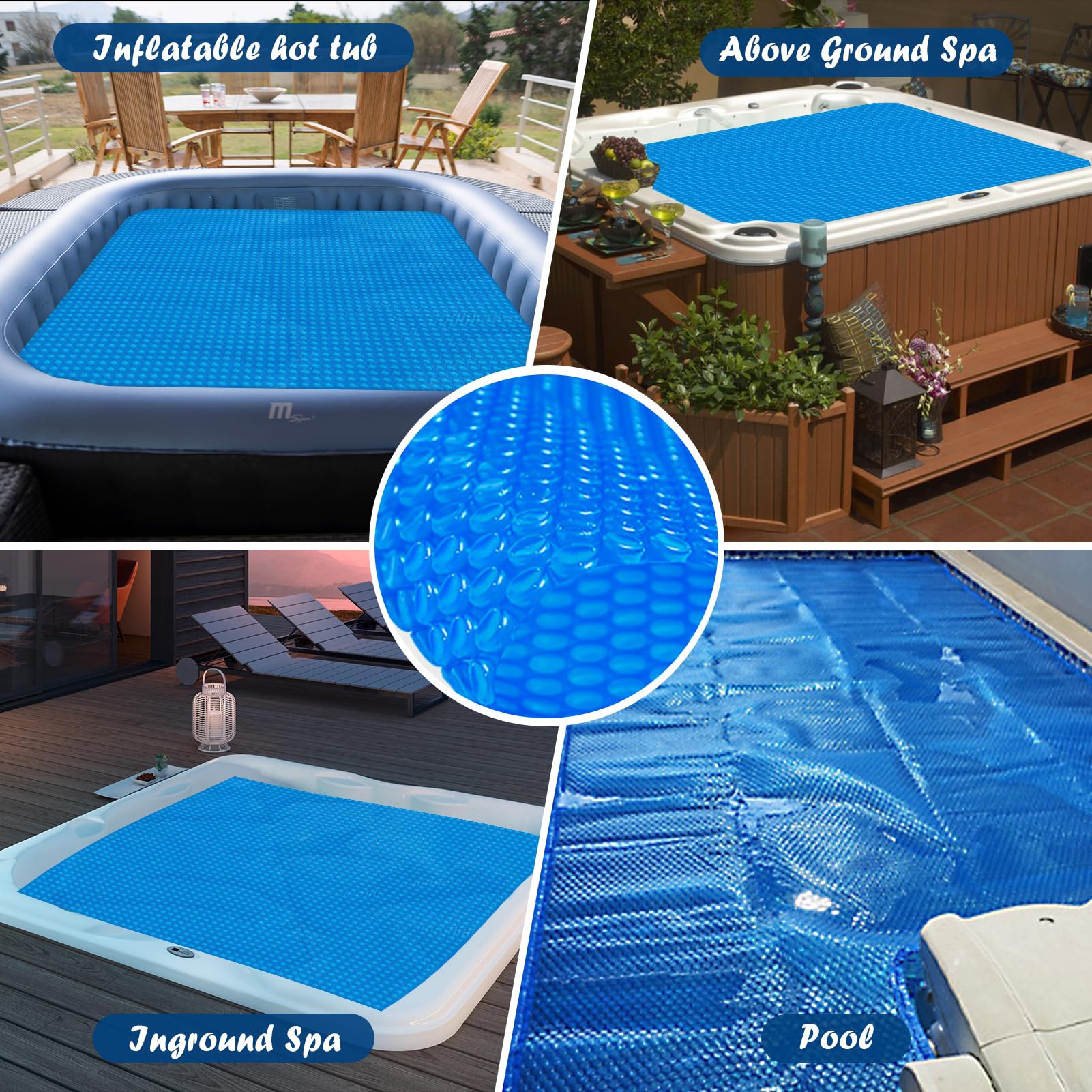 Couverture solaire à bulles flottantes pour jacuzzi, spa, piscine, 183 x 183 cm