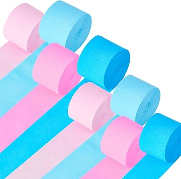 8 Rolls Pink Blue Streamers for Gender Reveal Baby Shower Decor