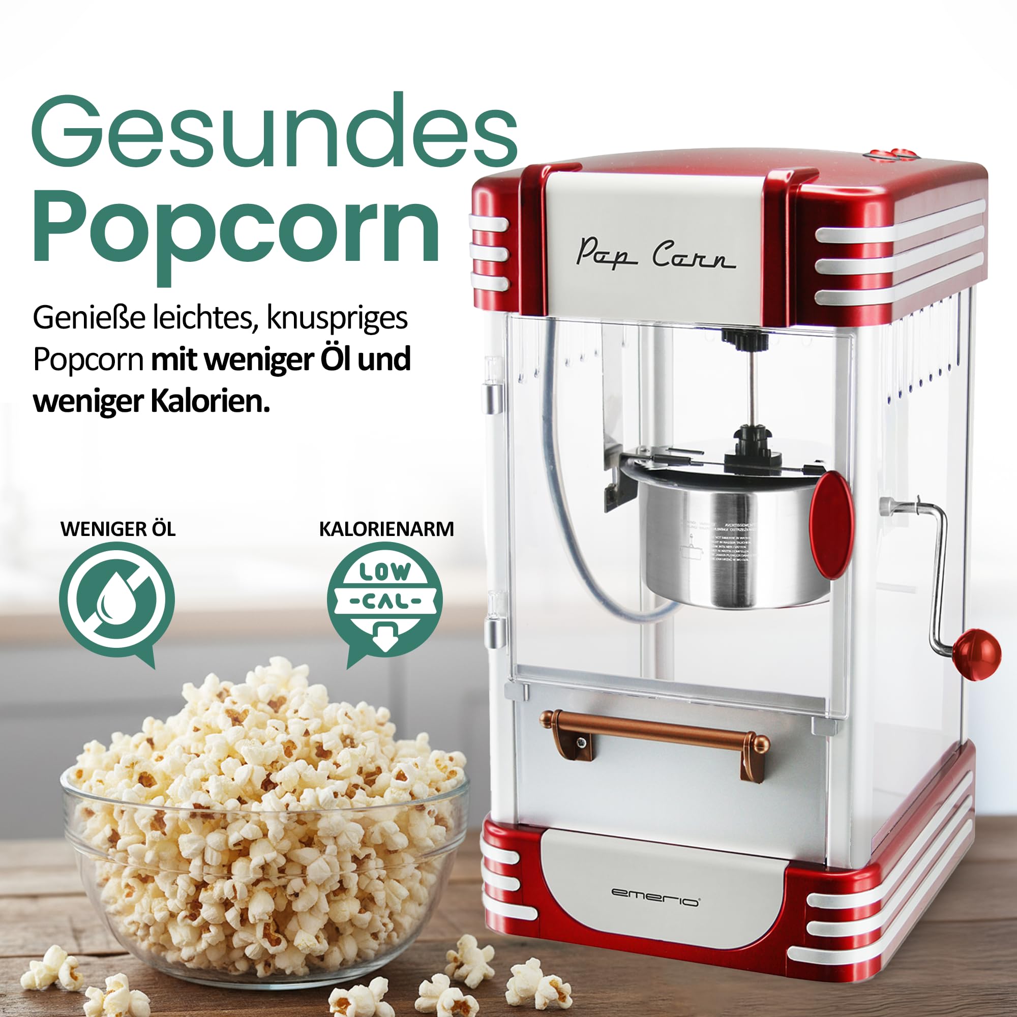 Emerio Máquina de Palomitas de maíz POM-120650, Recipiente Antiadherente también Apto para Palomitas de maíz Dulces o saladas, 360 vatios, Grande