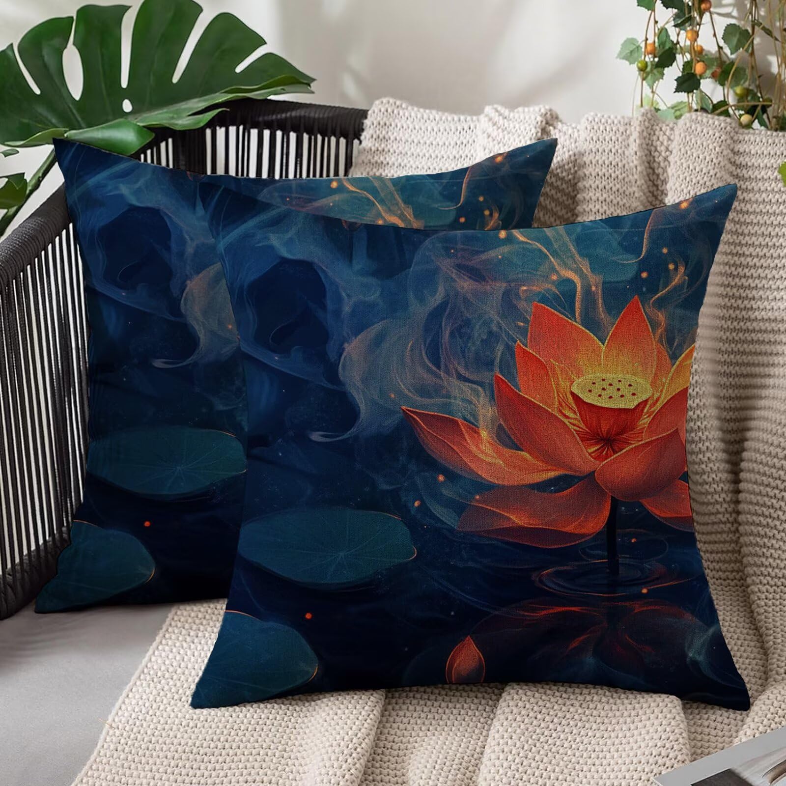 Housse de coussin imperméable 55x55 cm créatrice d'ambiance pure Lotus Rêve