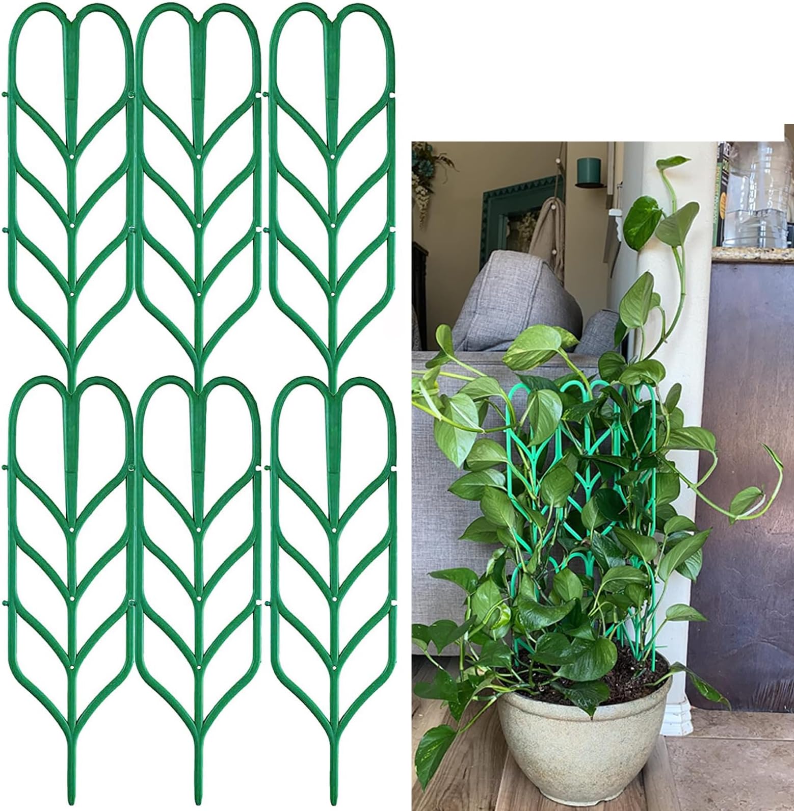 Garden Trellis for Climbing Plants 6 PCS Plastic Indoor Trellis for Potted Plants Green Stackable Mini Climbing Plant Stupport DIY Flower Pot Support for Pea Vegetable Clematis (6 Packs)