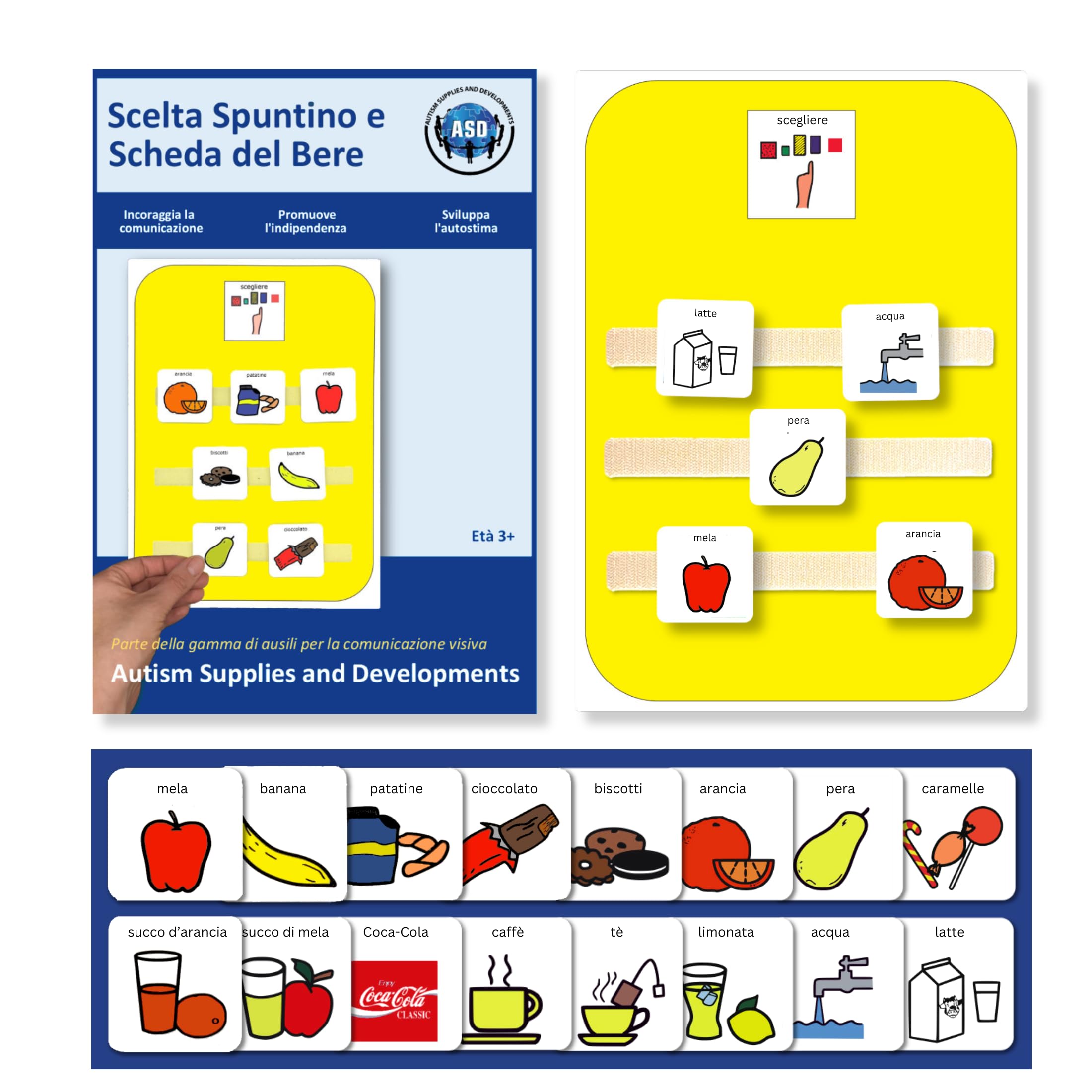 Autism Supplies Snack- Und Getränke Auswahlboard – A4 Kunststoff, Mit 15 Symbolen – Für Non-verbale Kommunikation