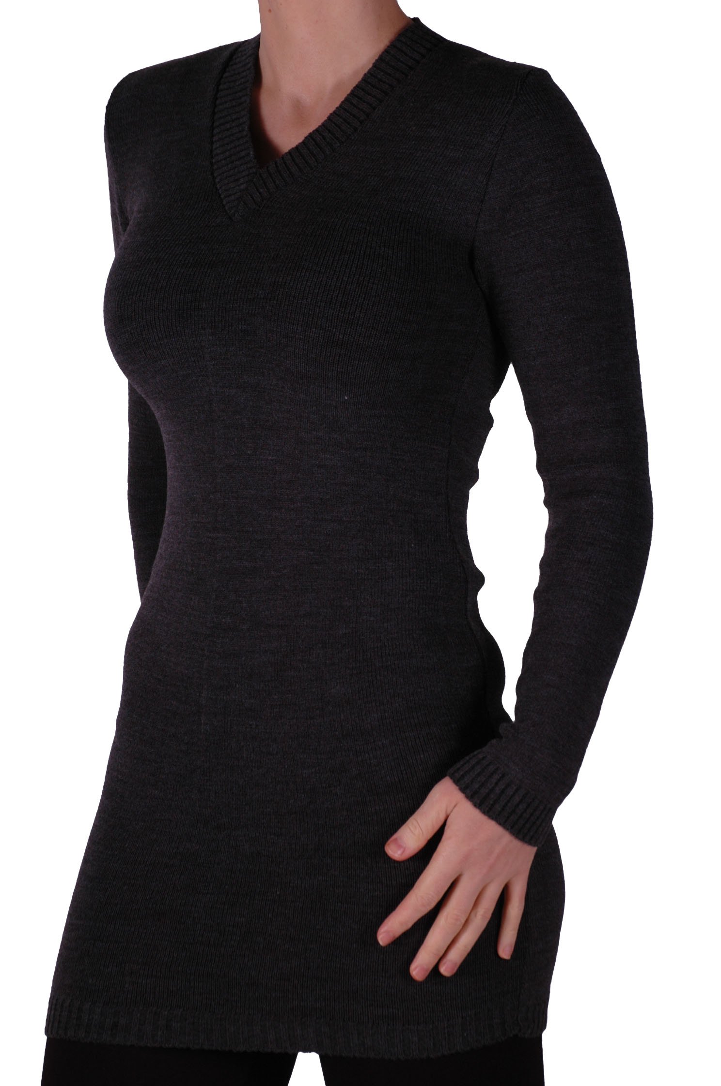 Eye Catch - Gwen Womens V Neck Pullover Knitted Ladies Jumper One Size Charcoal