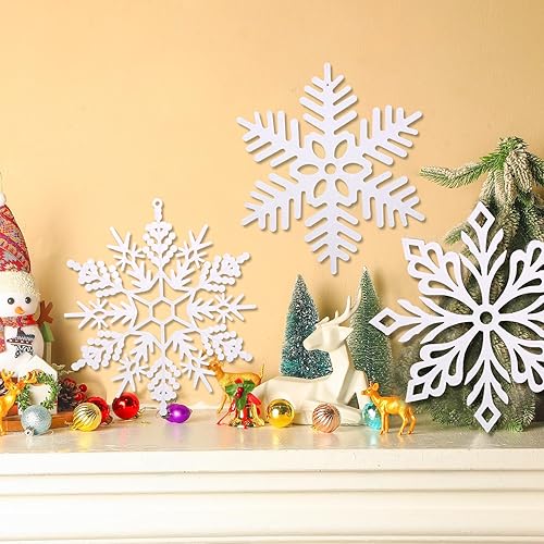 Miniatura 4 de Adornos de copos de nieve grandes de 12 pulgadas, decoraciones de copos de nieve de plástico con purpurina, decoración gigante de invierno para