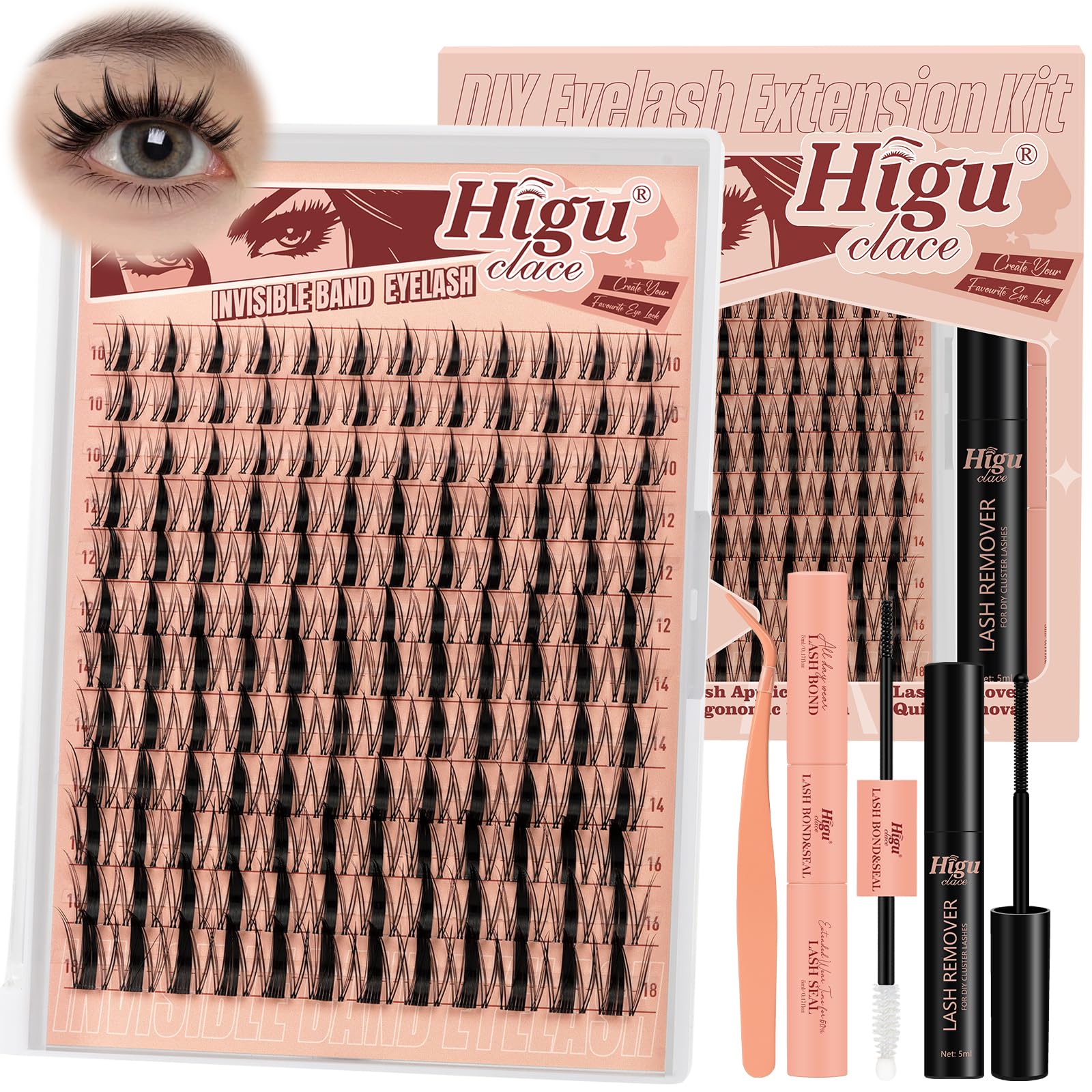 Higu Clace Manga-Lashes-Cluster Kit, Wispy Lash-Cluster Japanese Style DIY Eyelash Extensions 10-18 mm