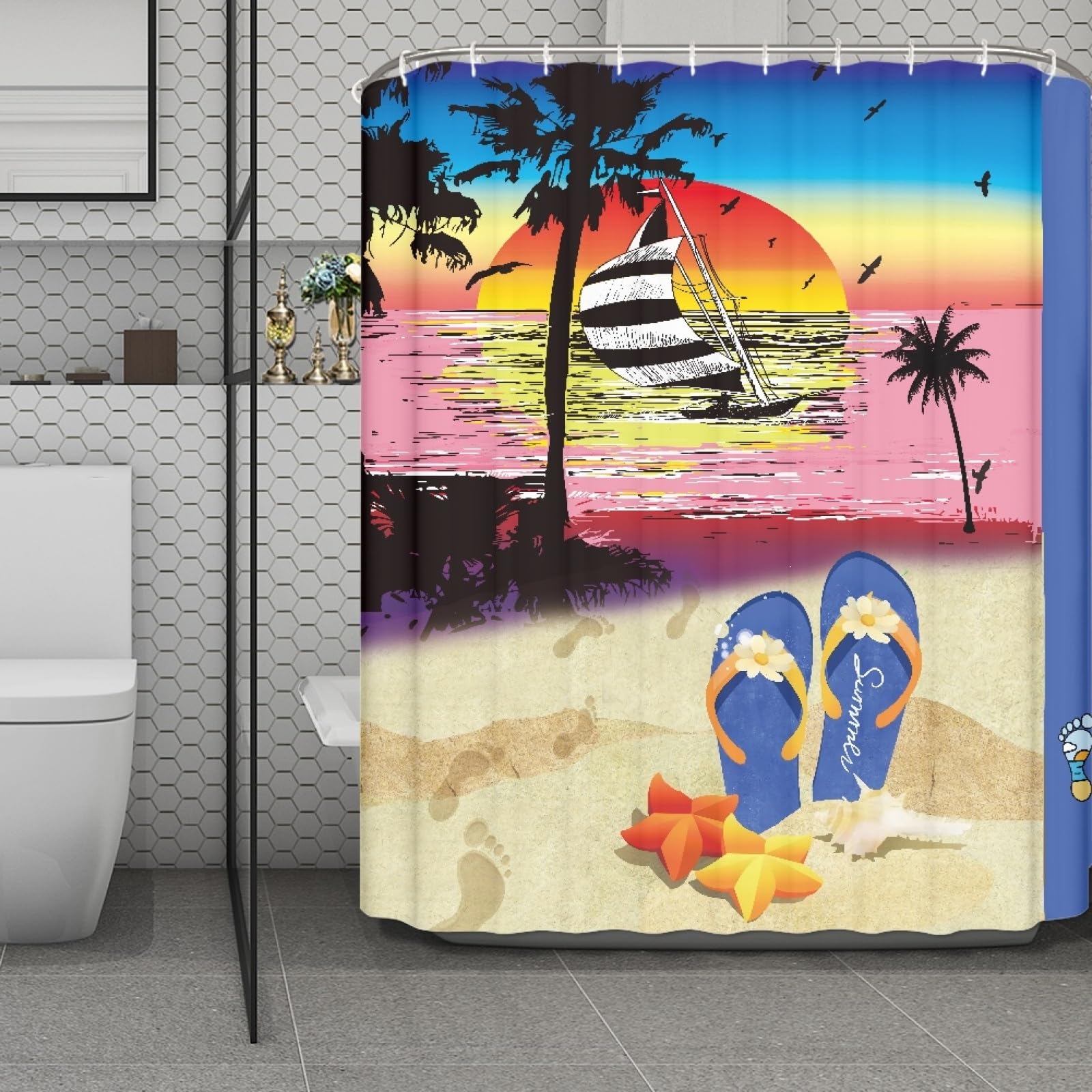 Rideau de douche 200x240 imperméable pour baignoire avec 12 crochets
